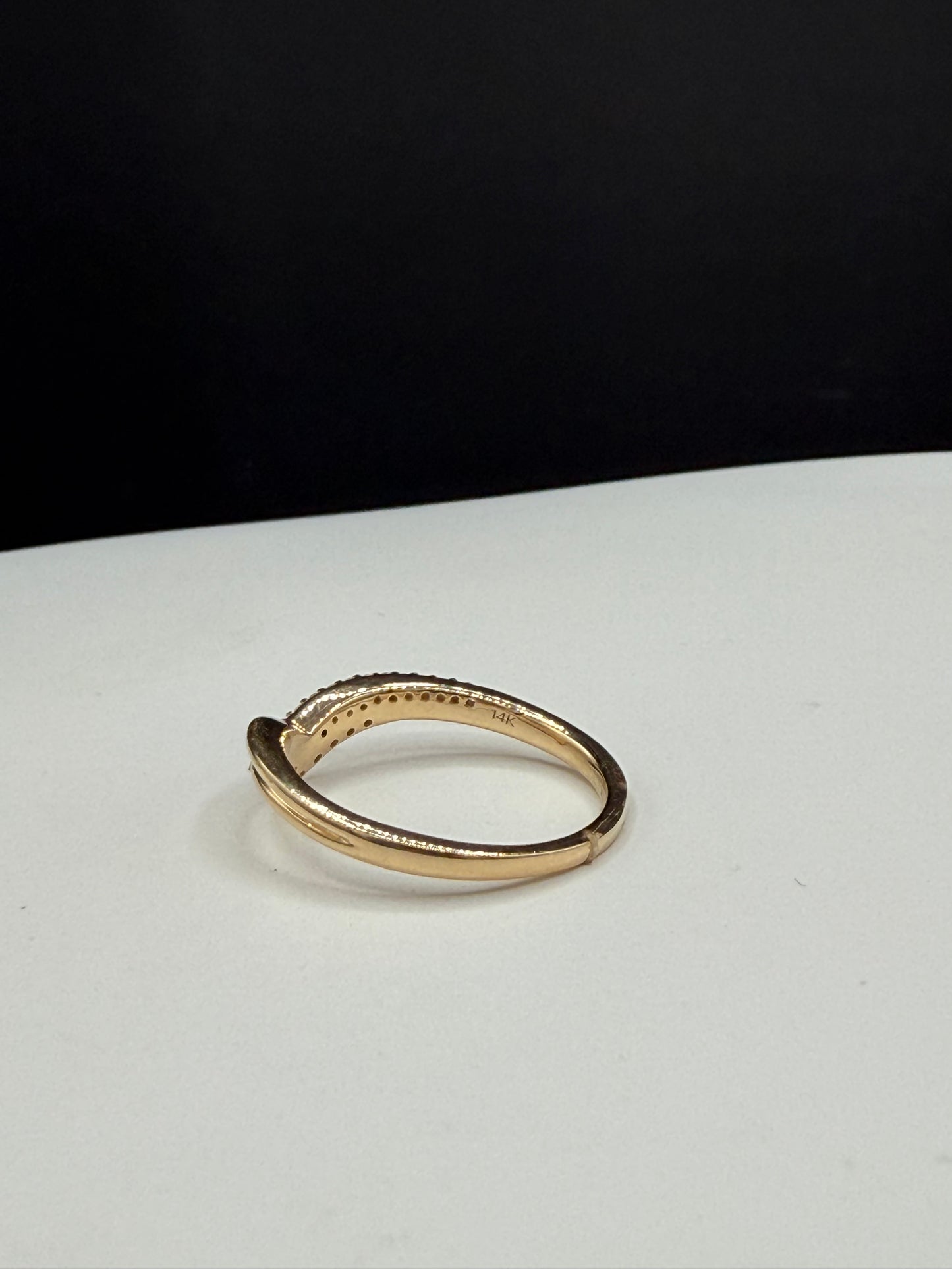 Natural Diamond 14k Yellow Gold Chevron Ring | Petite Designer Stacking Band | Size 7 | Dainty Gold Ring
