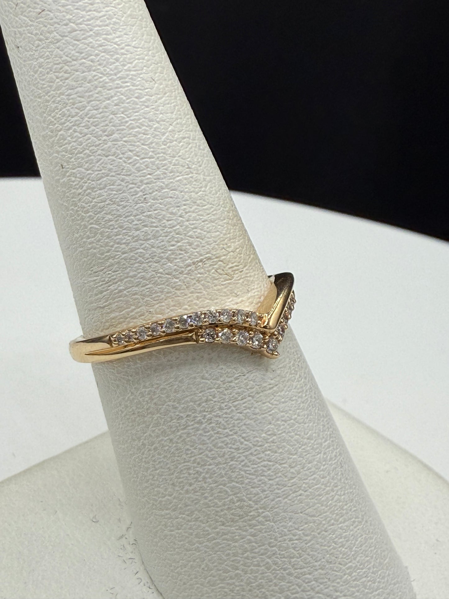 Natural Diamond 14k Yellow Gold Chevron Ring | Petite Designer Stacking Band | Size 7 | Dainty Gold Ring