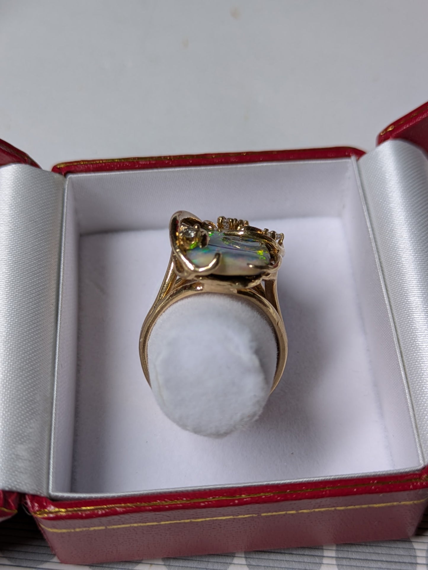 Natural Boulder Opal & Diamond 14k Yellow Gold Statement Ring (Size 7.25)