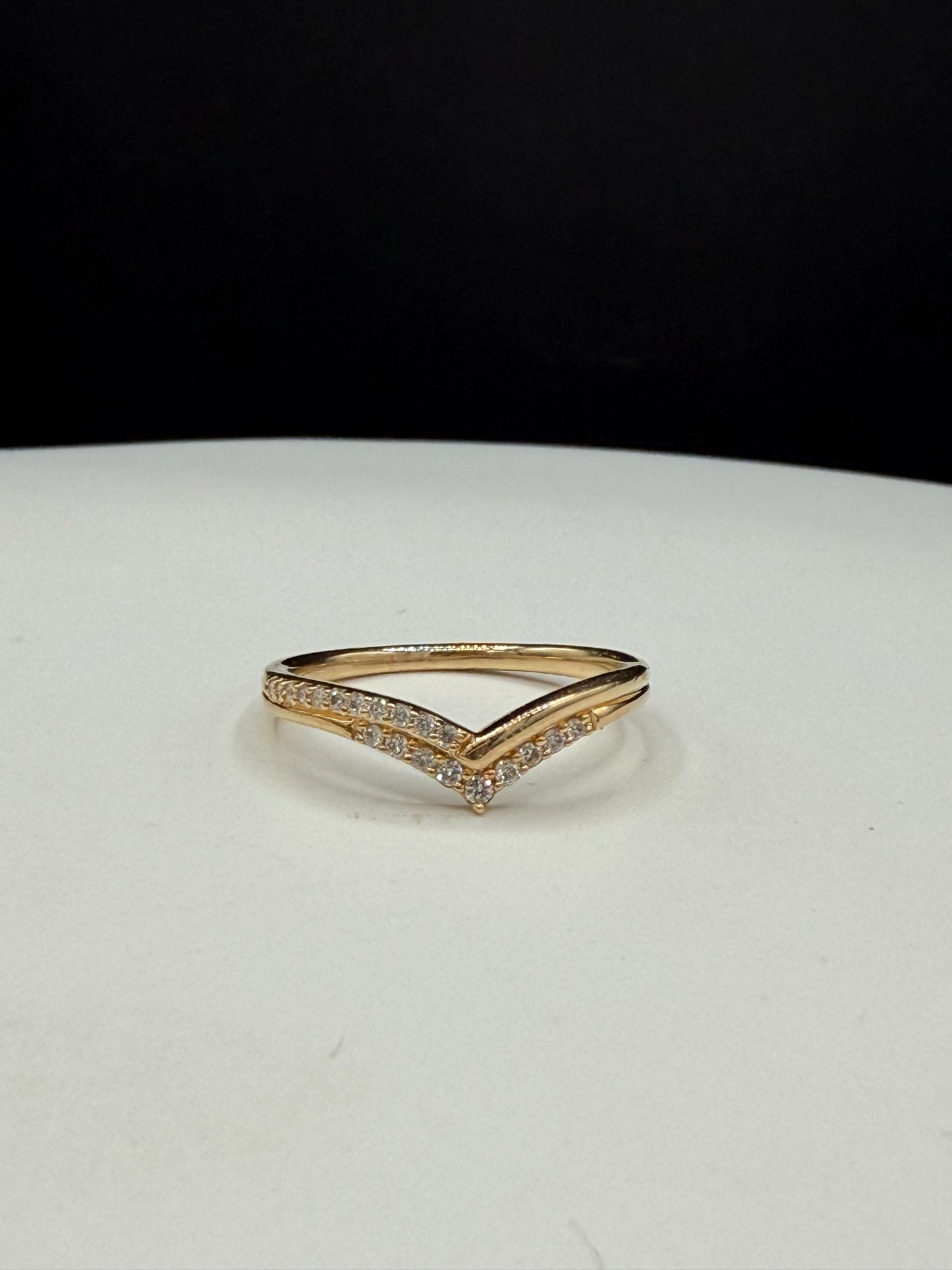 Natural Diamond 14k Yellow Gold Chevron Ring | Petite Designer Stacking Band | Size 7 | Dainty Gold Ring