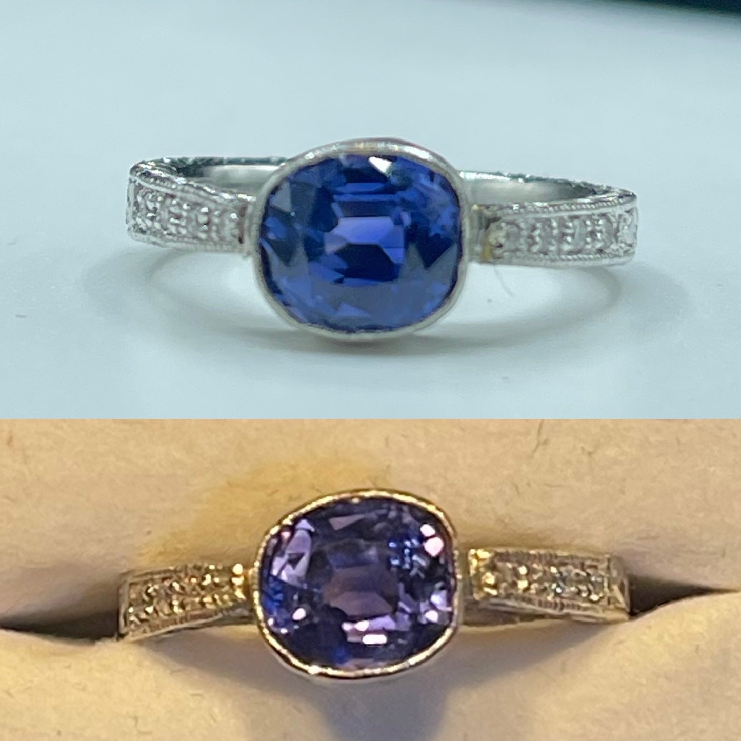 GIA Certified 2.21 Carat Unheated Blue-Violet Color Change Sapphire & Diamond Engagement Platinum Ring (Size 7)
