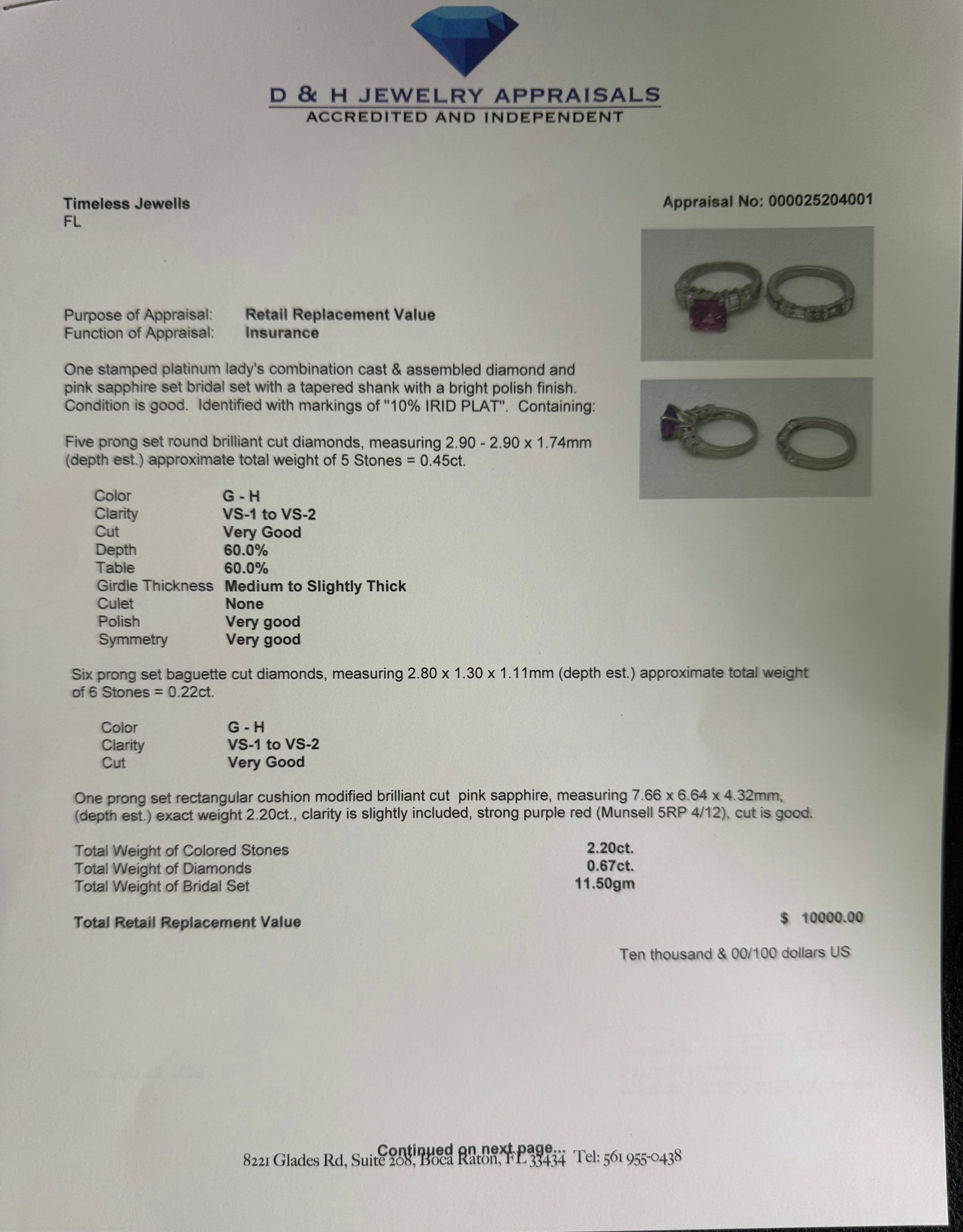 Natural Pink Sapphire & Diamond Platinum Engagement Ring And Wedding Band Set (Size 5)