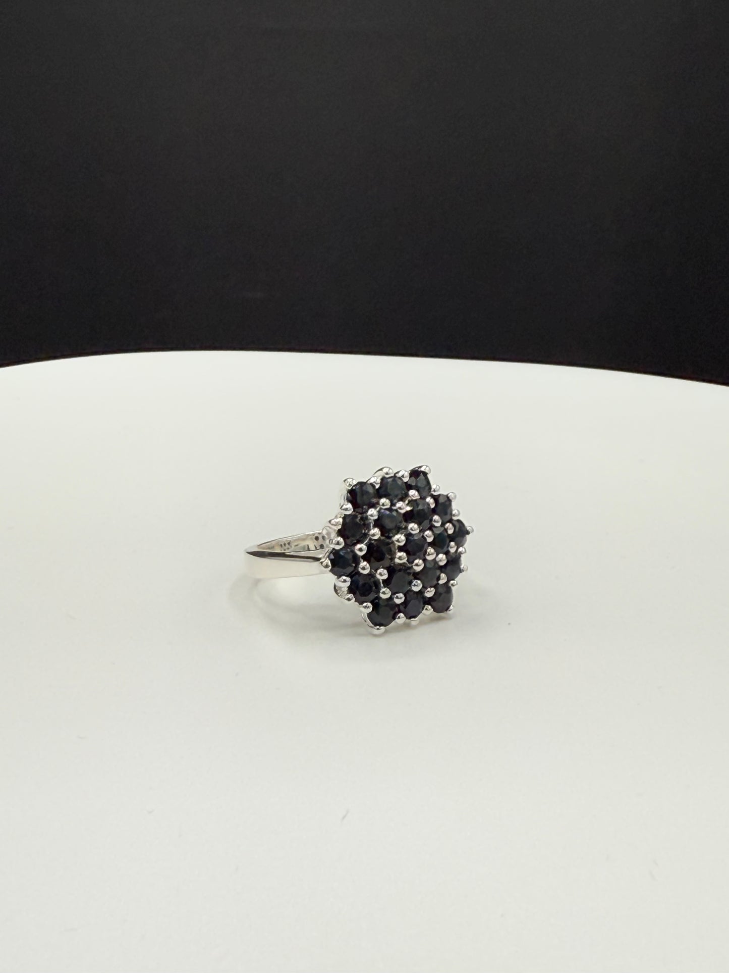 Natural Sapphire Cluster Sterling Silver Ring