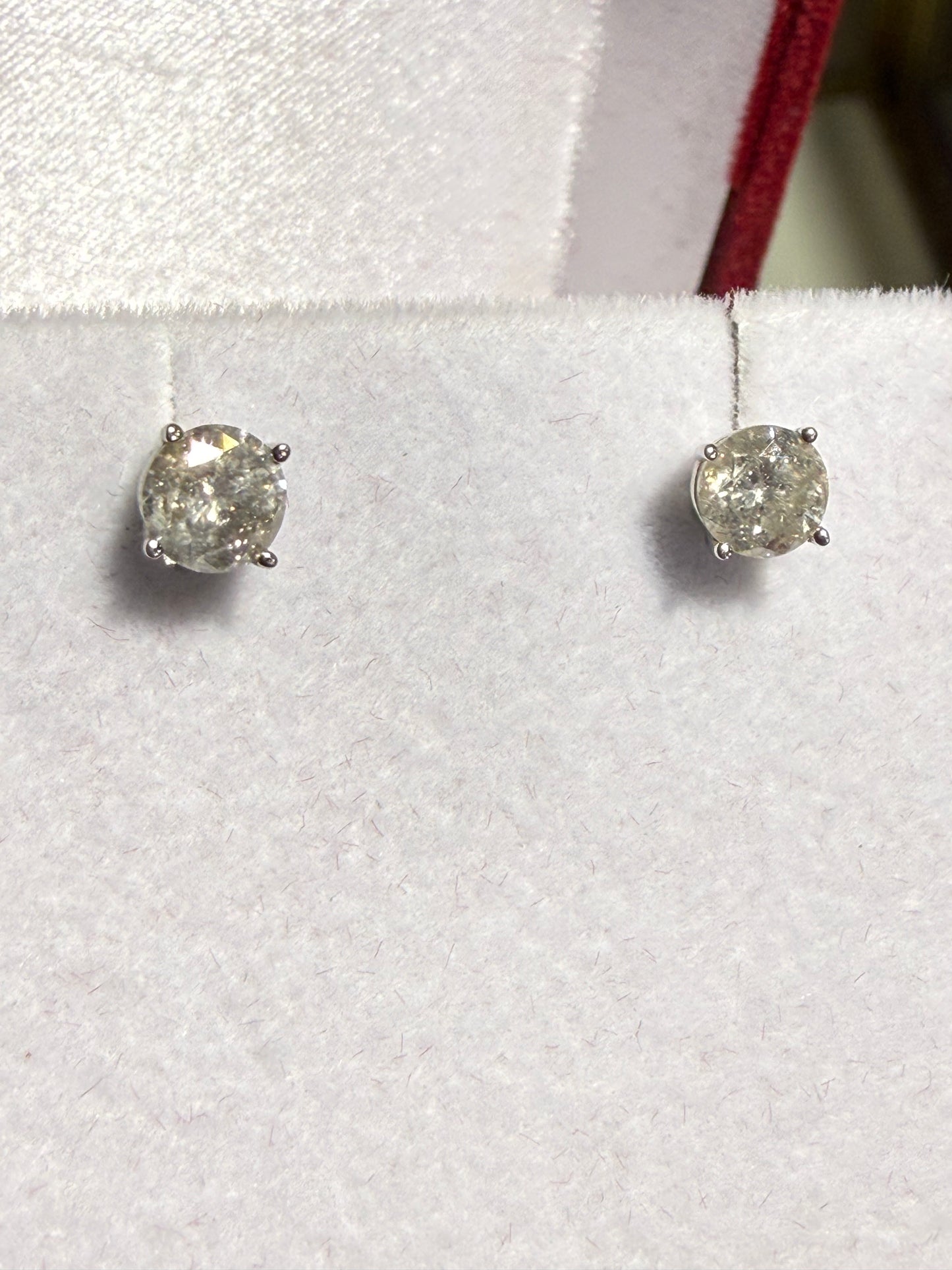 1 Carat Natural White Diamond 14k White Gold Stud Earrings