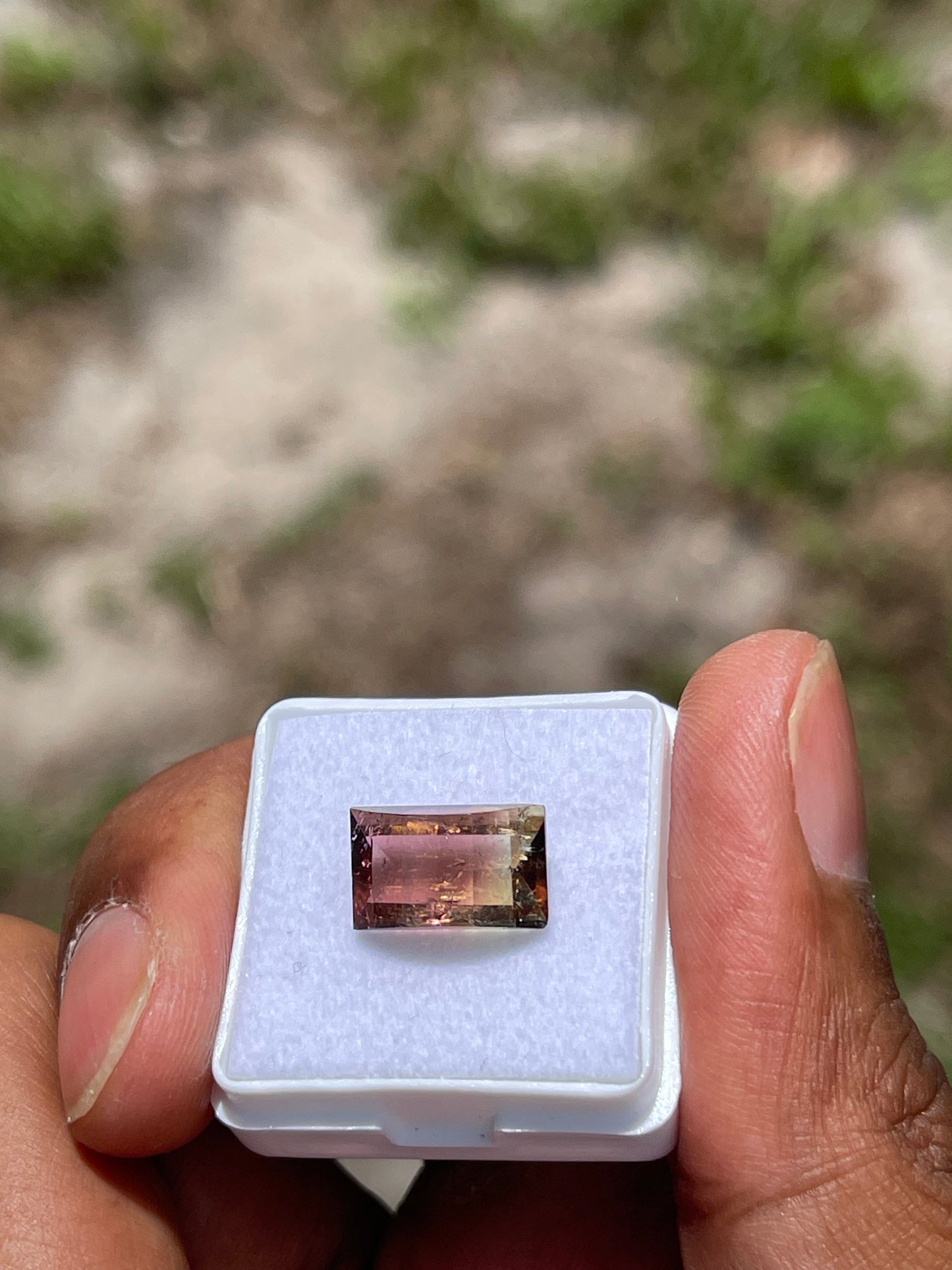 4.97 Carat Natural Bi Color Tourmaline Turtle Back Custom Cut Gemstone, Nigeria Origin - Unique Pink & Yellow with Green Flashes
