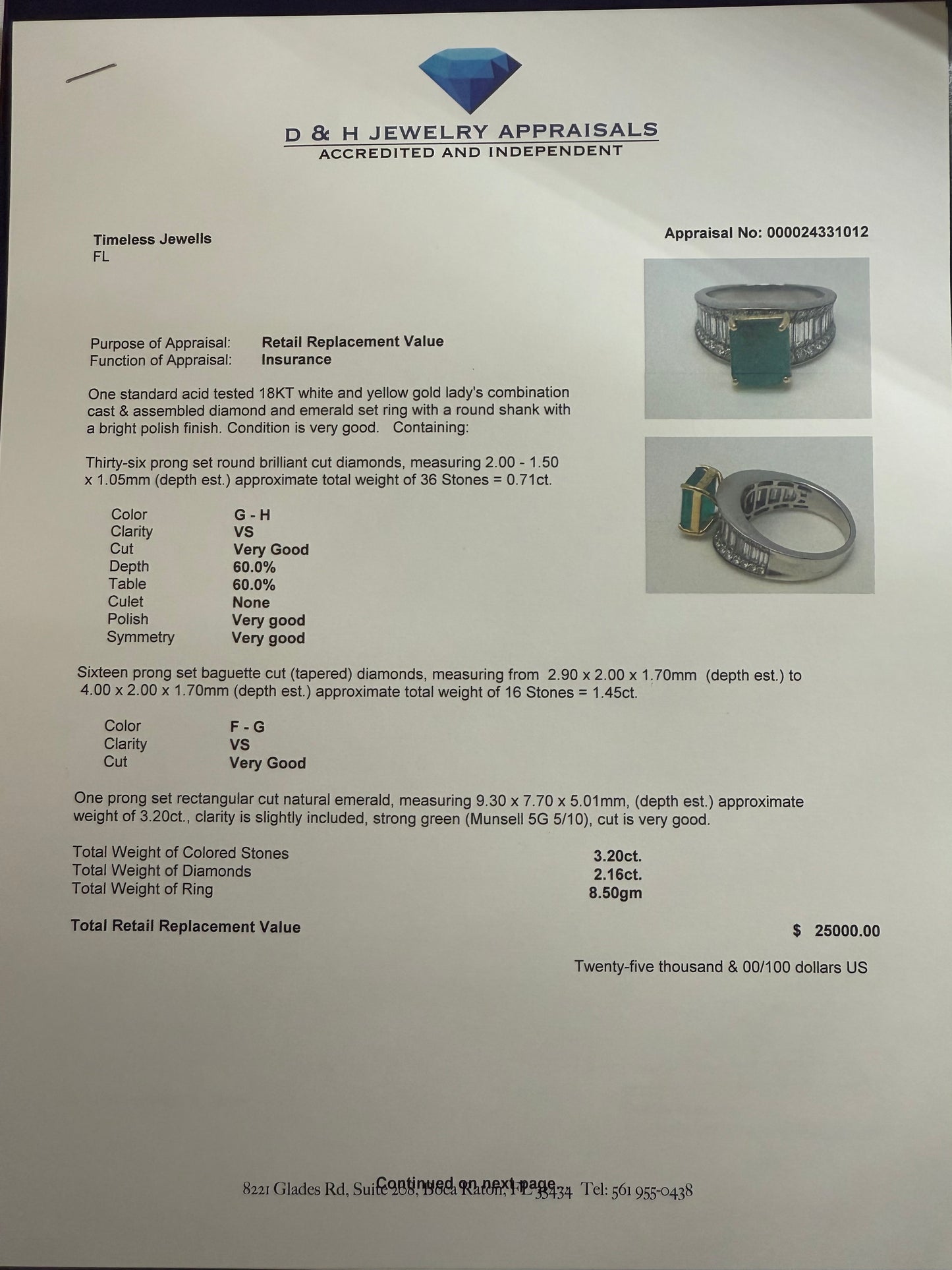 Luxurious Natural Zambian Emerald & Diamond 18K Yellow + White Gold Ring (Size 7.5)