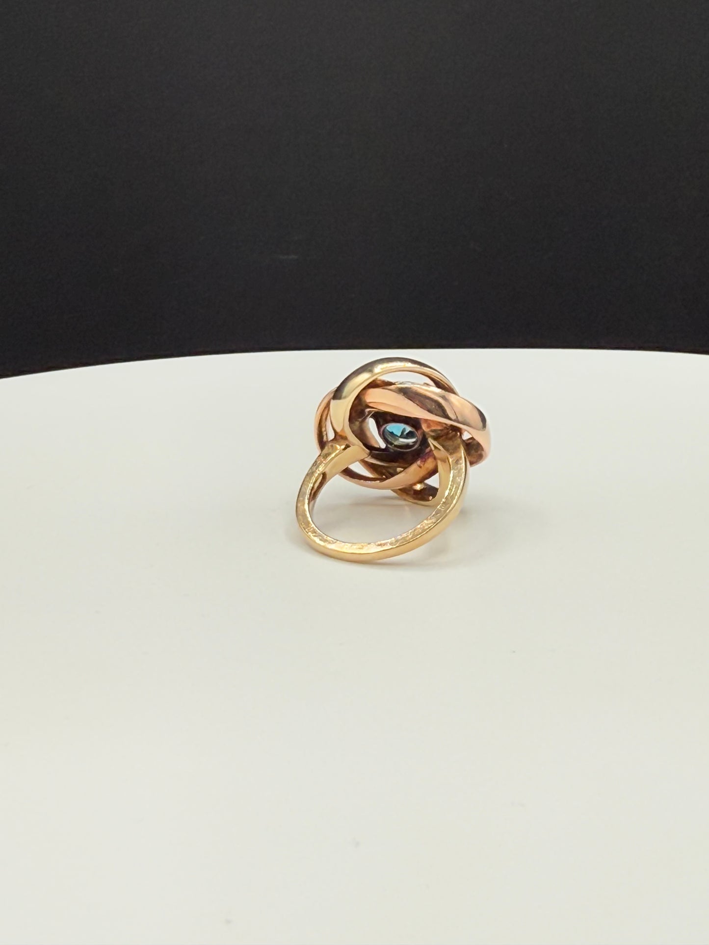 Stunning Natural Blue Zircon 14k Yellow & Rose Gold Cocktail Ring – Size 5.5