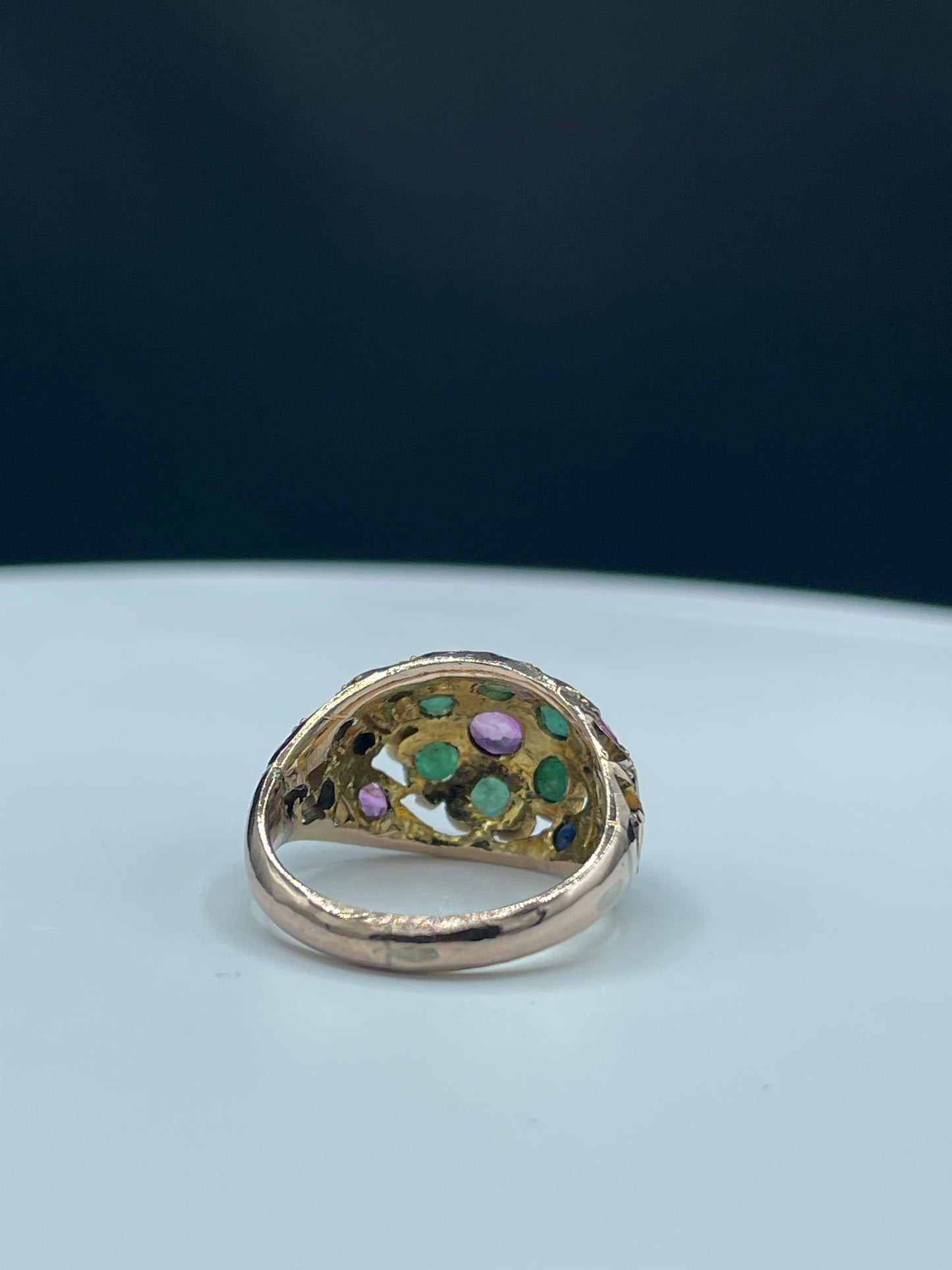 Handmade Natural Sapphire & Emerald 10k Yellow Gold Ring | Size 7.75 Unique Gemstone Jewelry