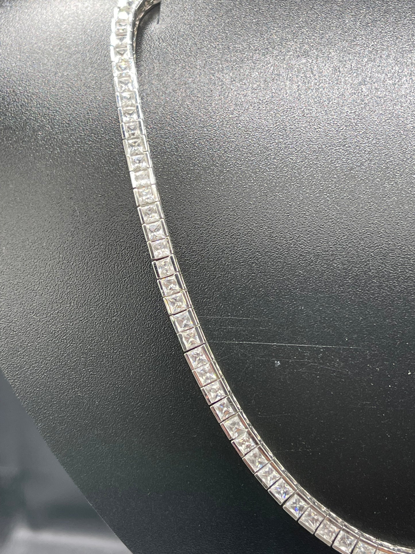 Unisex Cubic Zirconia Sterling Silver Tennis Necklace - 15.5 Inches