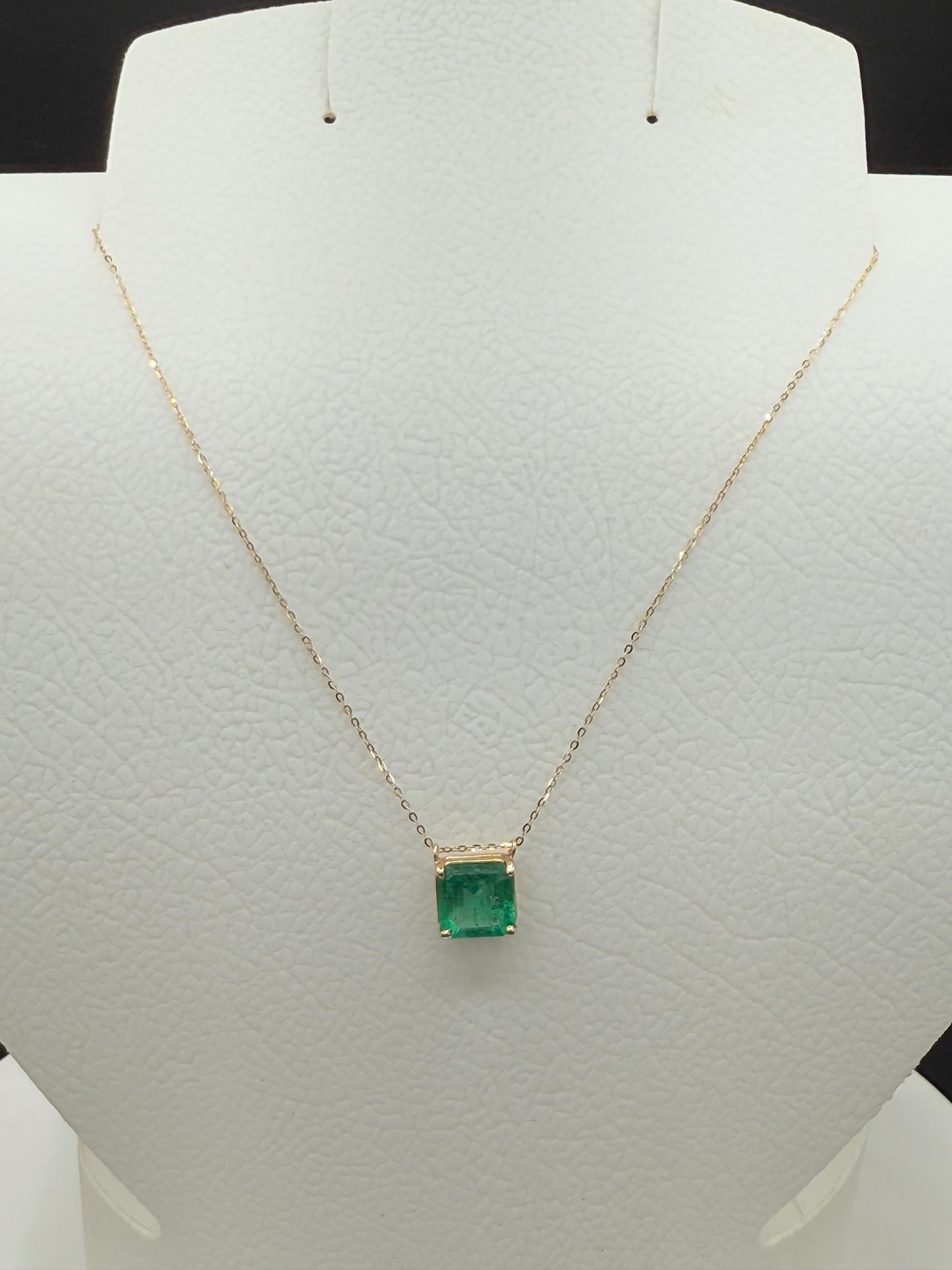 3.44 Carat Natural Emerald 14k Yellow Gold Necklace | Square Step Cut | 17.8” Length