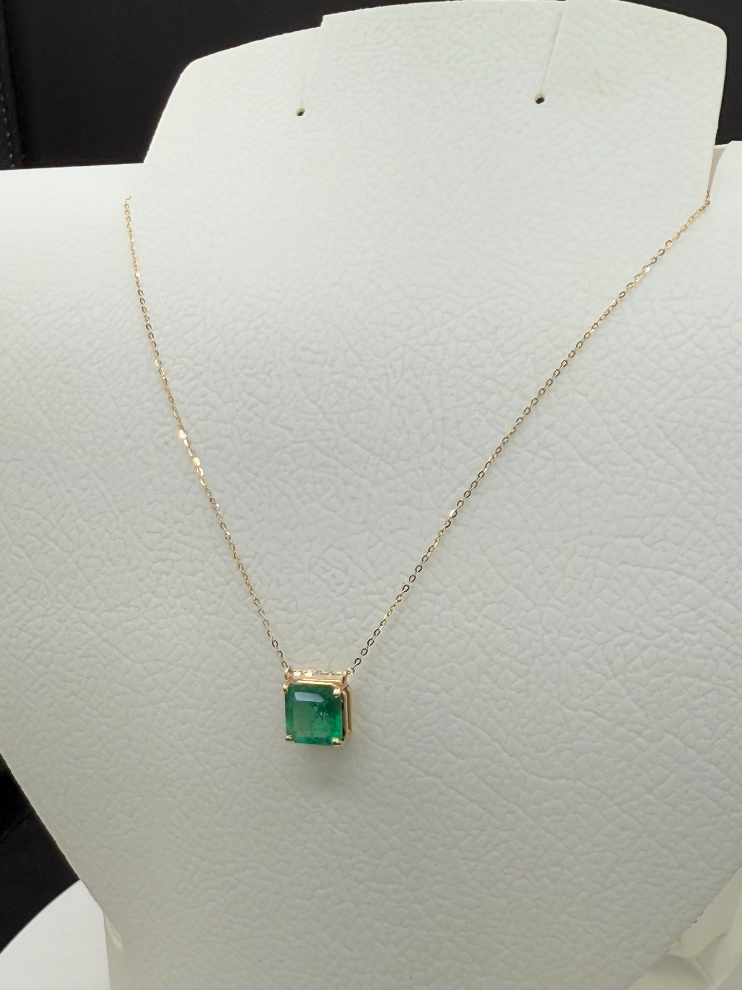 3.44 Carat Natural Emerald 14k Yellow Gold Necklace | Square Step Cut | 17.8” Length
