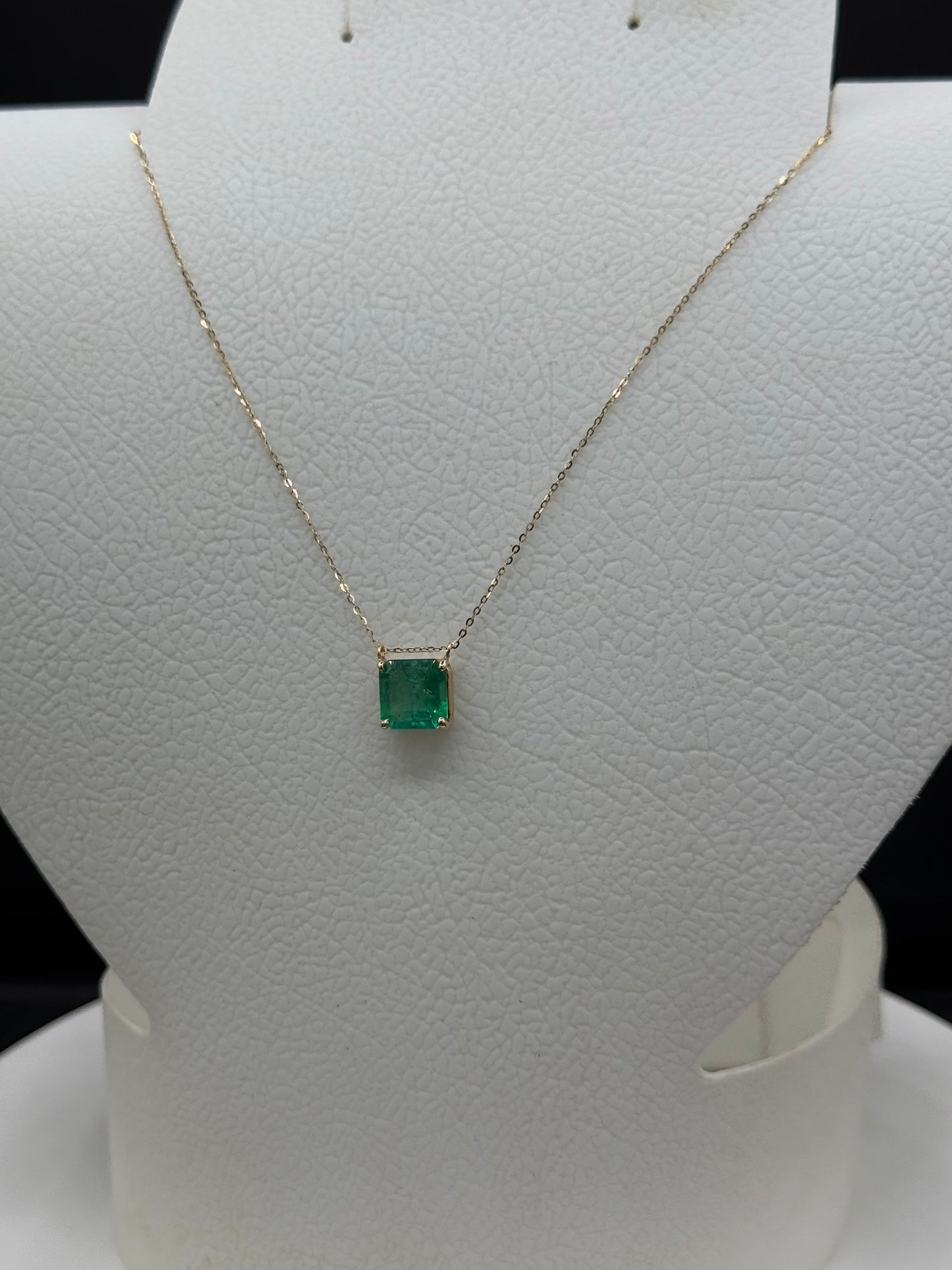 3.44 Carat Natural Emerald 14k Yellow Gold Necklace | Square Step Cut | 17.8” Length