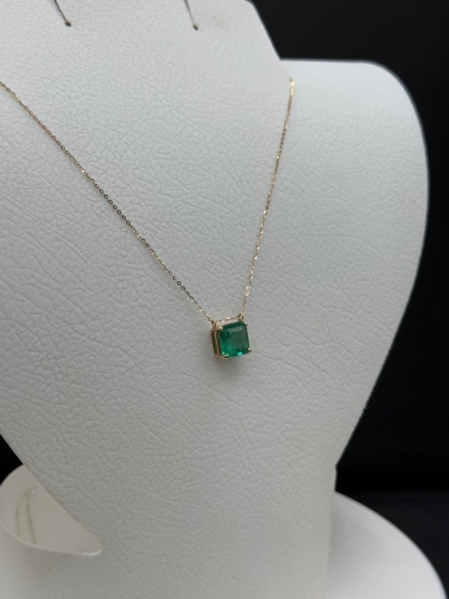 3.44 Carat Natural Emerald 14k Yellow Gold Necklace | Square Step Cut | 17.8” Length