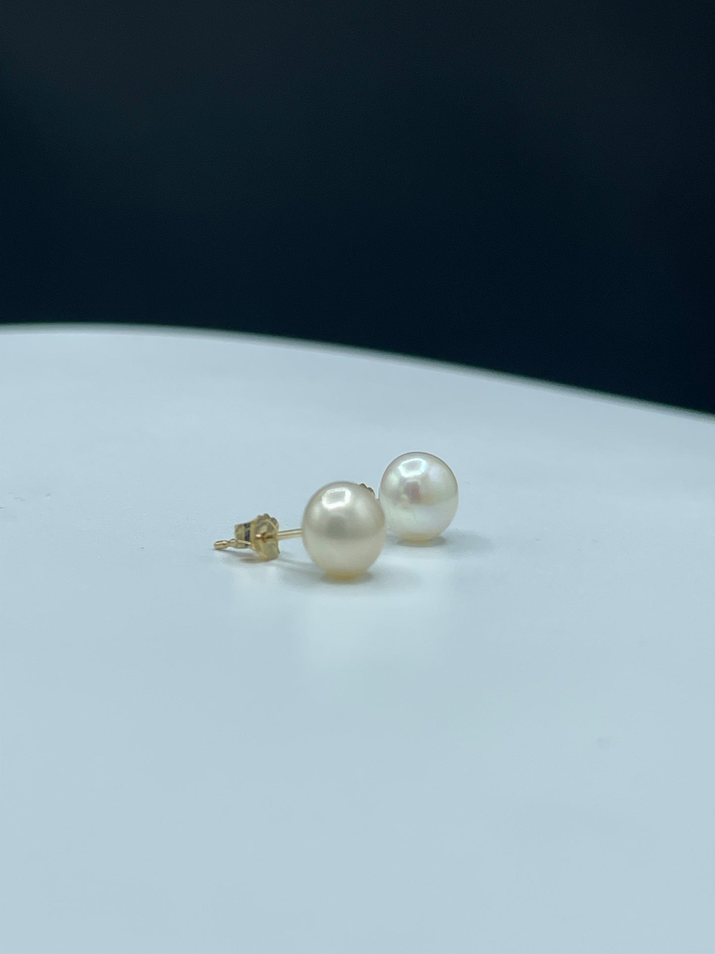 Natural Freshwater Pearl 14k Yellow Gold Stud Earrings | 7 MM Cultured Pearls | Handmade Quality | Solid 14k Gold Posts & Backings