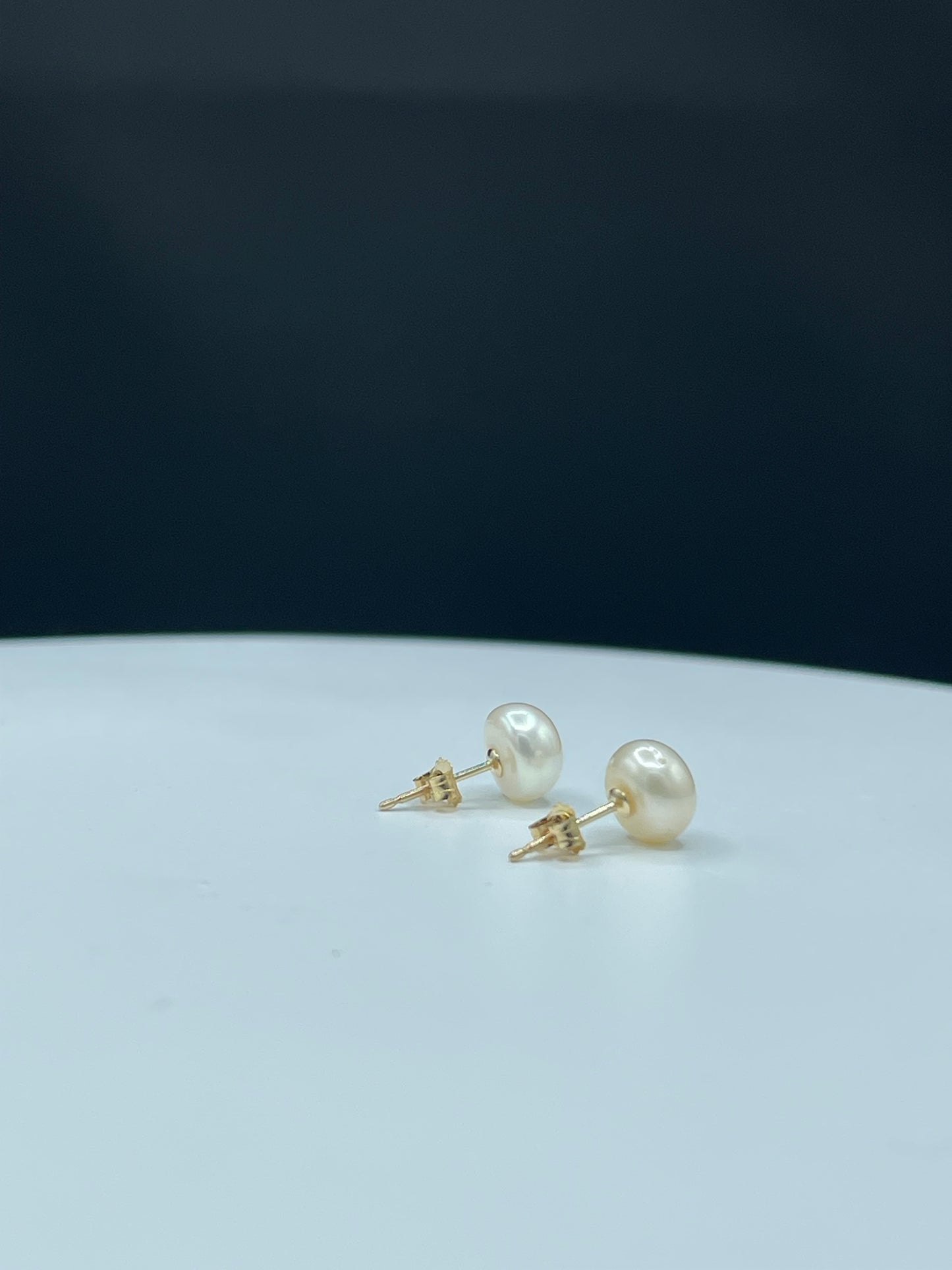 Natural Freshwater Pearl 14k Yellow Gold Stud Earrings | 7 MM Cultured Pearls | Handmade Quality | Solid 14k Gold Posts & Backings