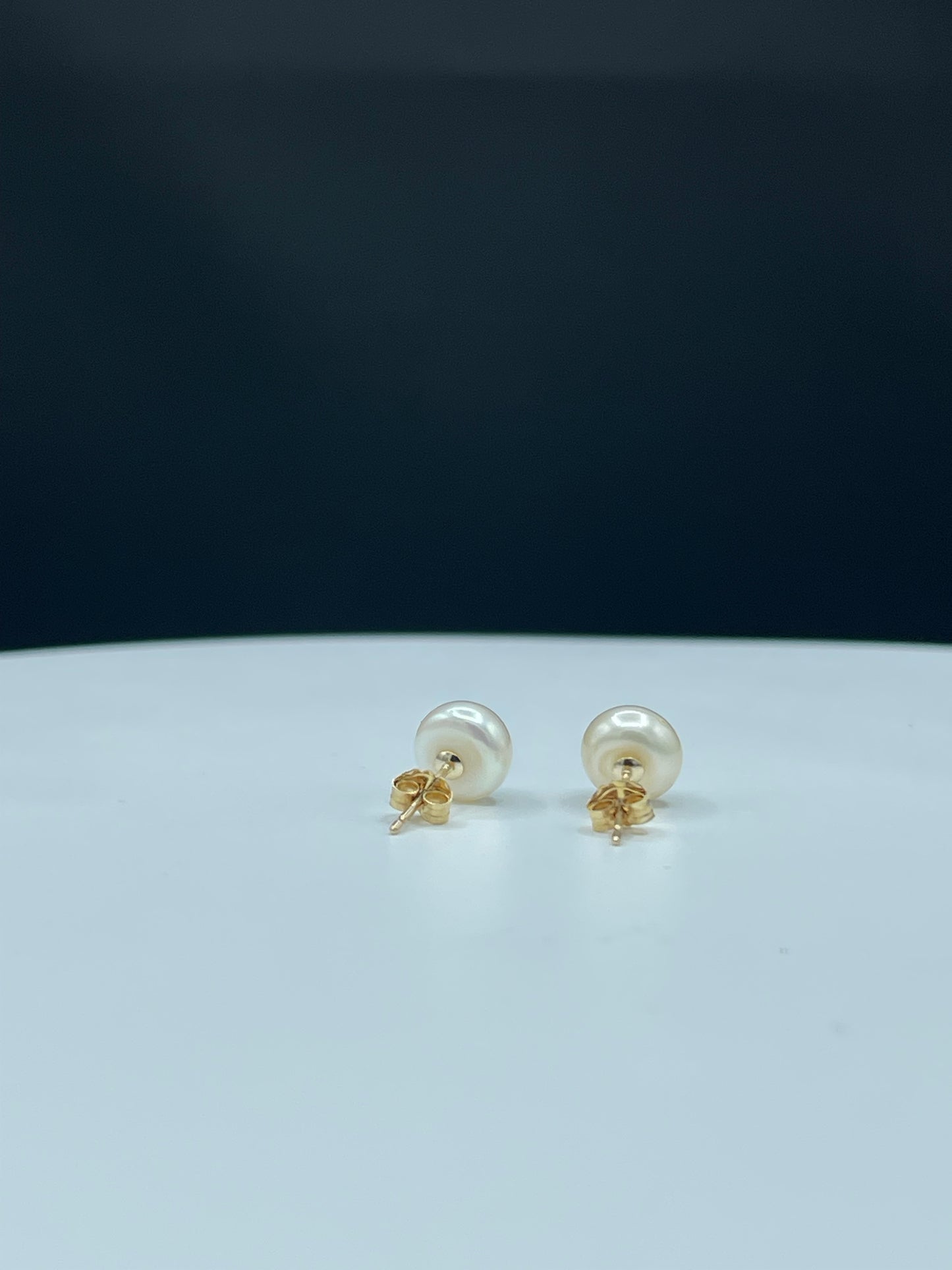 Natural Freshwater Pearl 14k Yellow Gold Stud Earrings | 7 MM Cultured Pearls | Handmade Quality | Solid 14k Gold Posts & Backings