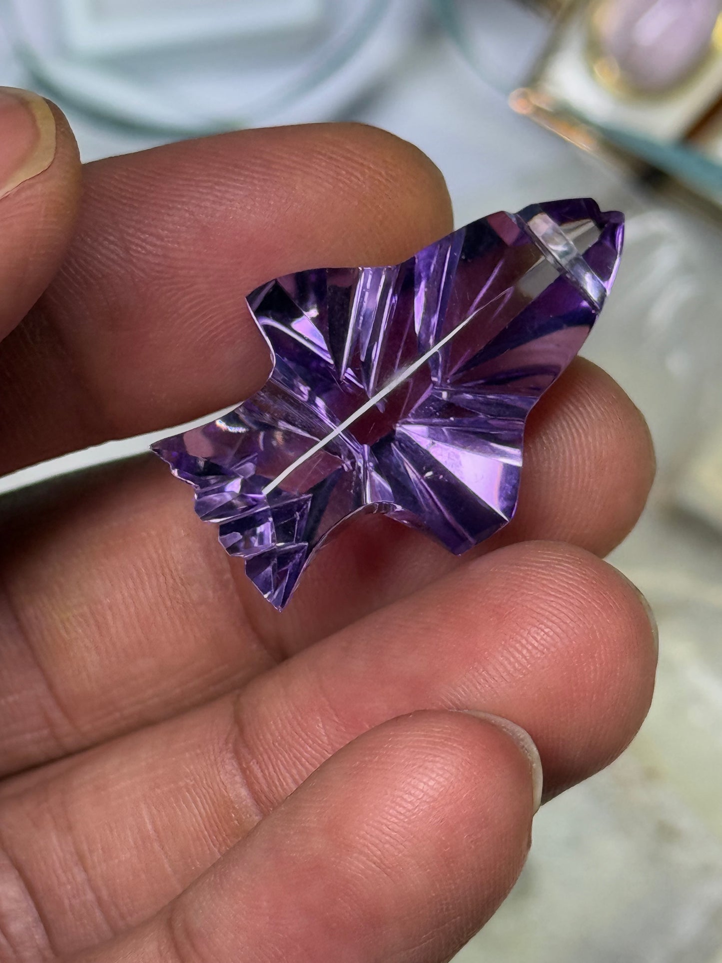 38.55 Carat Natural Amethyst Shark Cabochon, Custom Cut Internally Flawless Gemstone, 33.8x21.7x12.7 MM