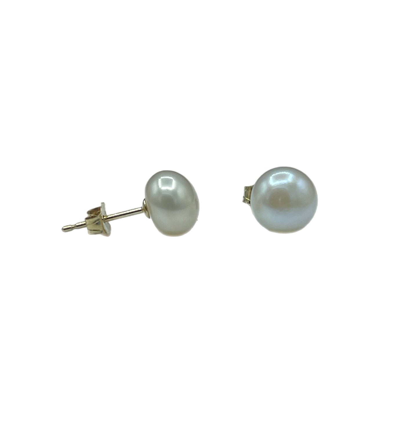 Natural Freshwater Pearl 14k Yellow Gold Stud Earrings | 7 MM Cultured Pearls | Handmade Quality | Solid 14k Gold Posts & Backings