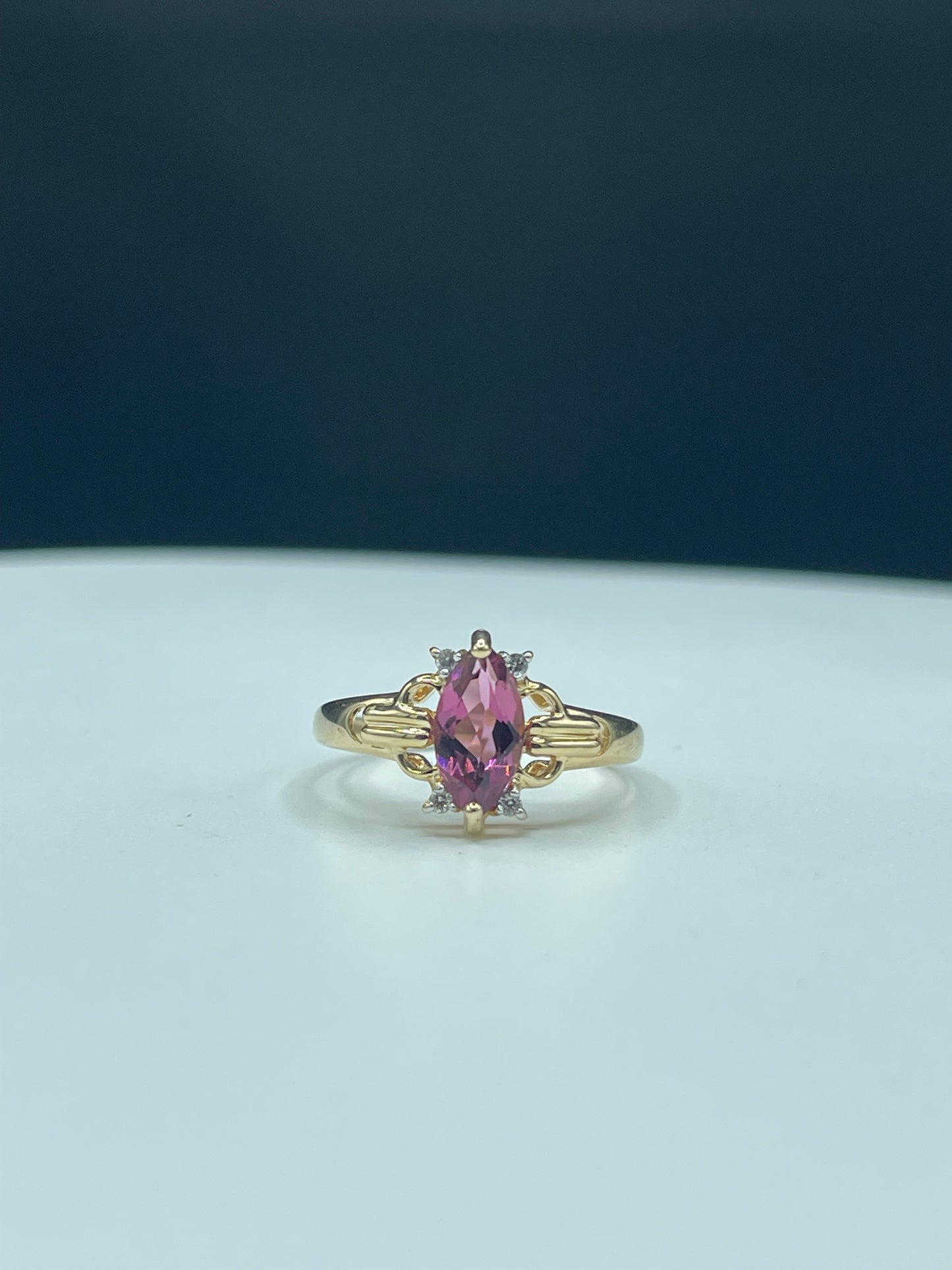 Natural Pink Tourmaline Marquise & Diamond 14k Yellow Gold Ring (Size 7.25)