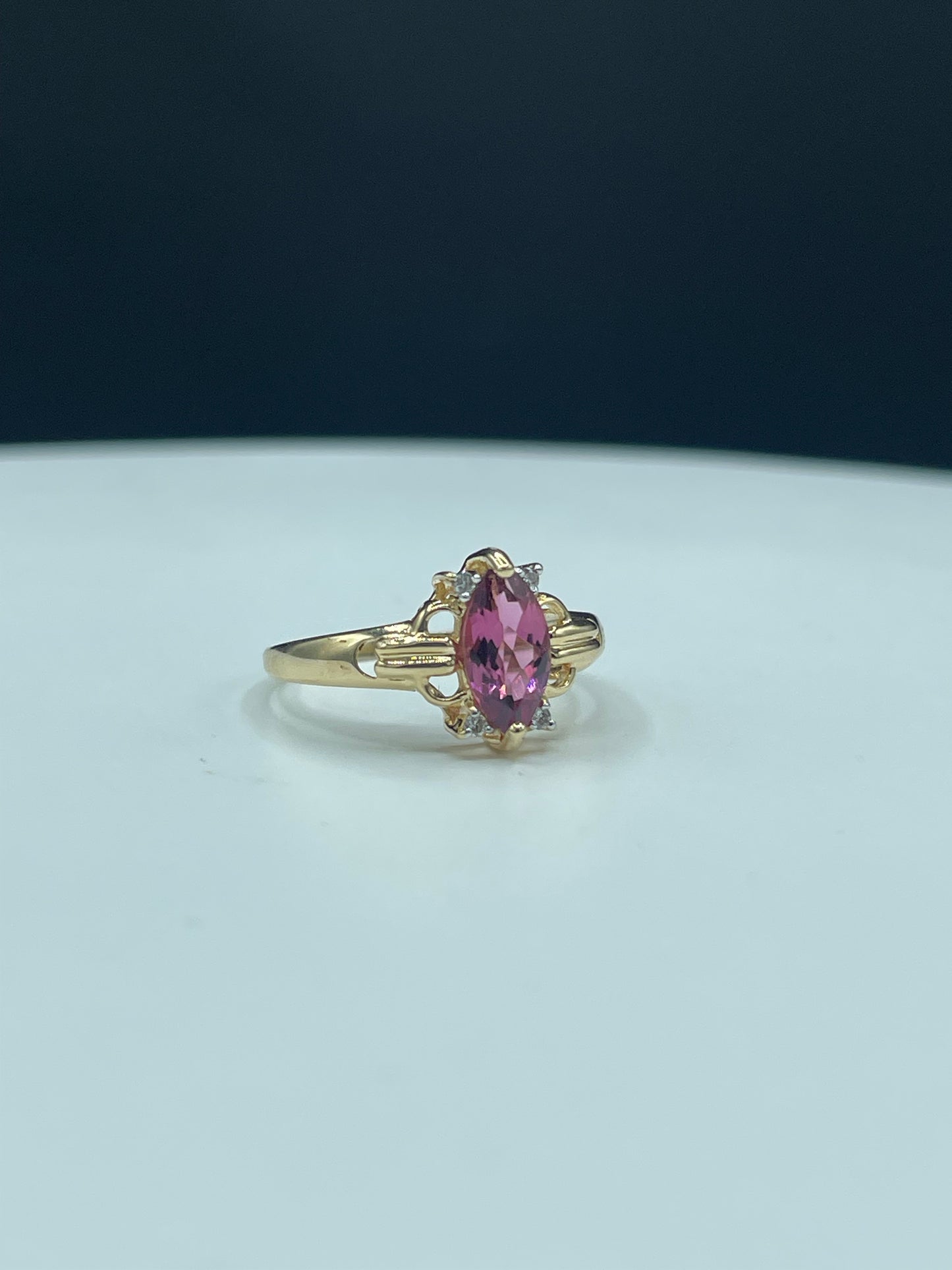 Natural Pink Tourmaline Marquise & Diamond 14k Yellow Gold Ring (Size 7.25)