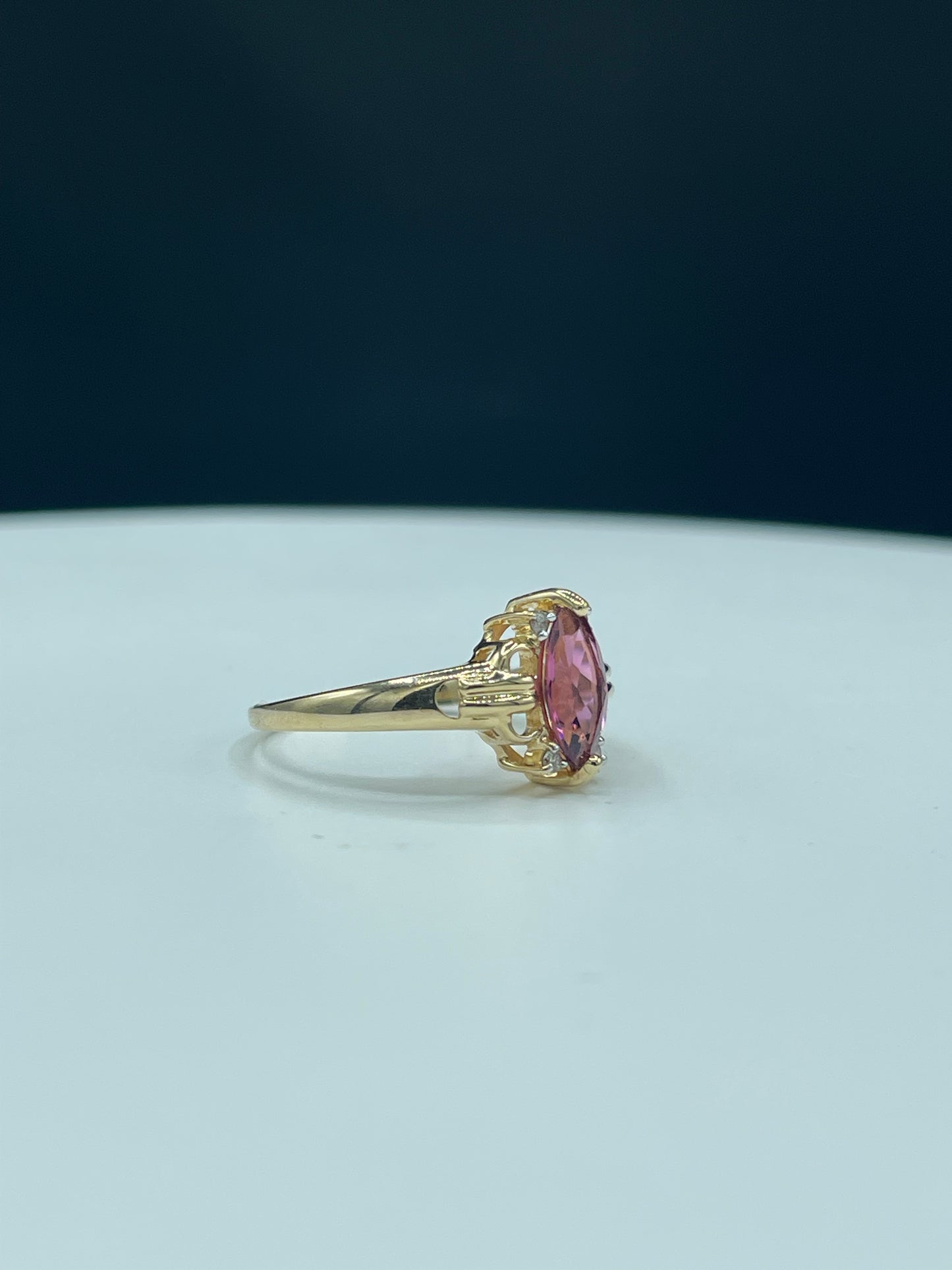Natural Pink Tourmaline Marquise & Diamond 14k Yellow Gold Ring (Size 7.25)