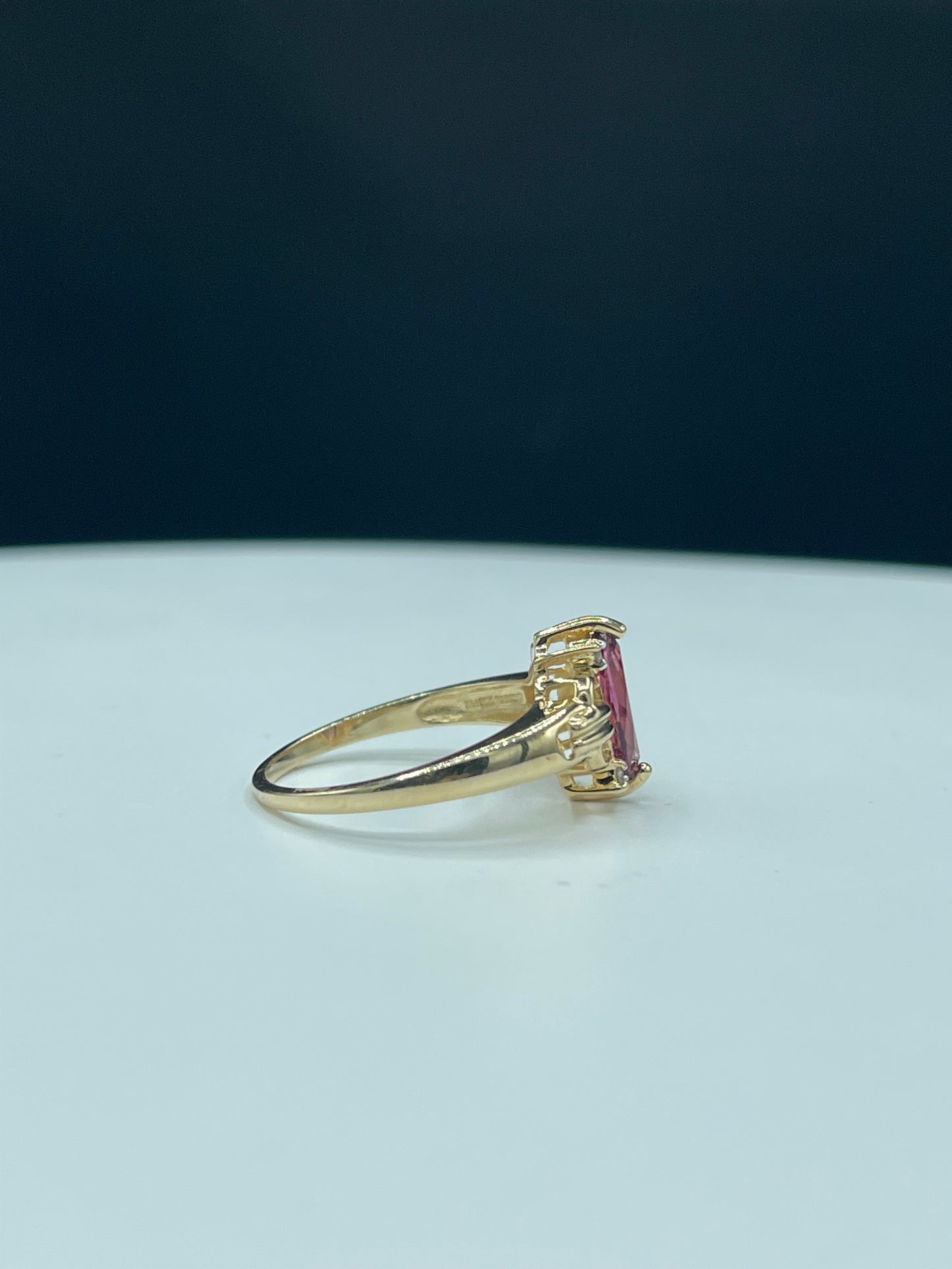 Natural Pink Tourmaline Marquise & Diamond 14k Yellow Gold Ring (Size 7.25)