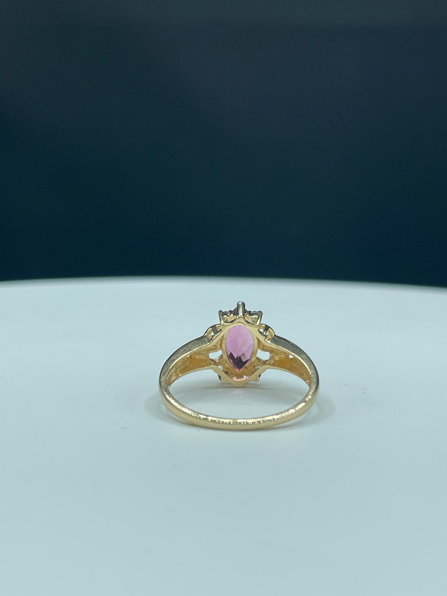 Natural Pink Tourmaline Marquise & Diamond 14k Yellow Gold Ring (Size 7.25)