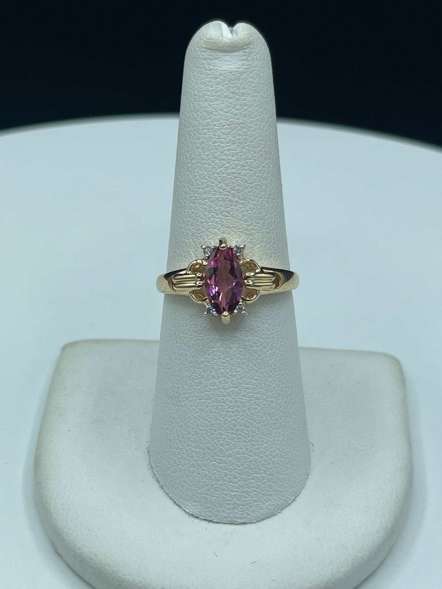 Natural Pink Tourmaline Marquise & Diamond 14k Yellow Gold Ring (Size 7.25)