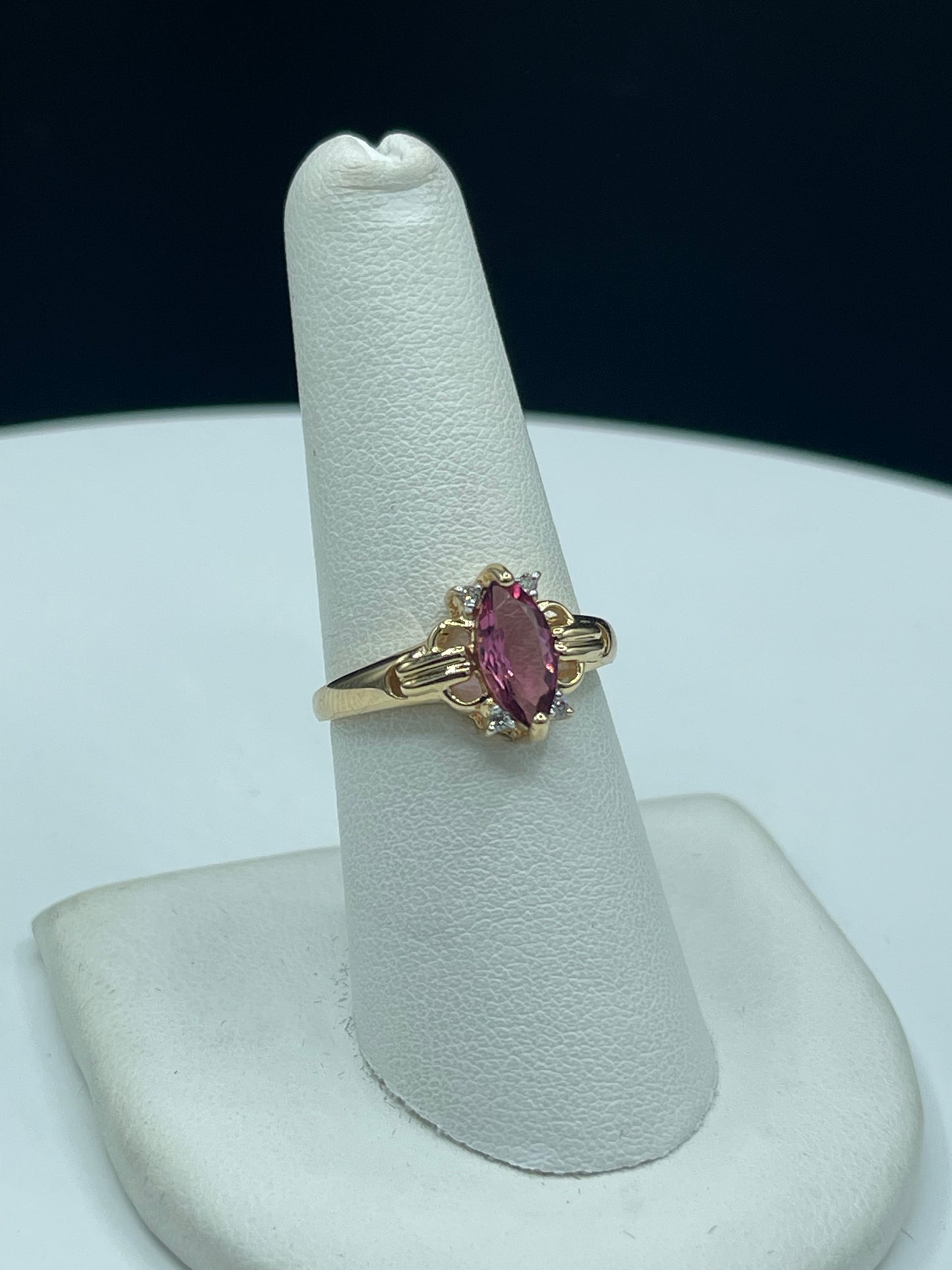 Natural Pink Tourmaline Marquise & Diamond 14k Yellow Gold Ring (Size 7.25)