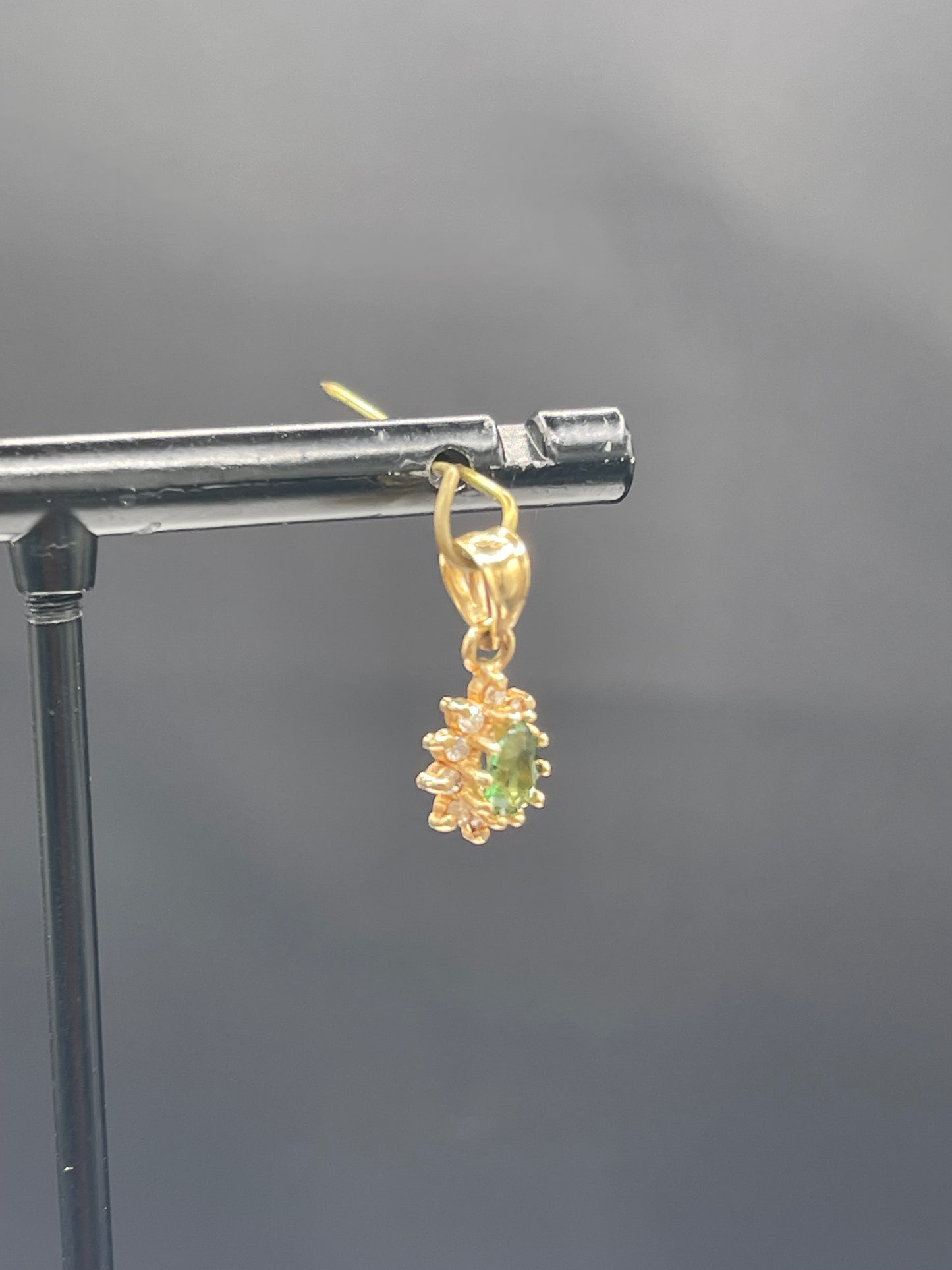 Natural Green Tourmaline & Diamond 14k Yellow Gold Petite Pendant