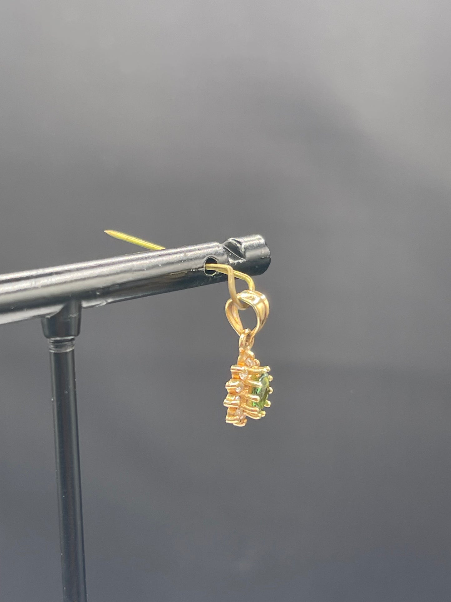 Natural Green Tourmaline & Diamond 14k Yellow Gold Petite Pendant