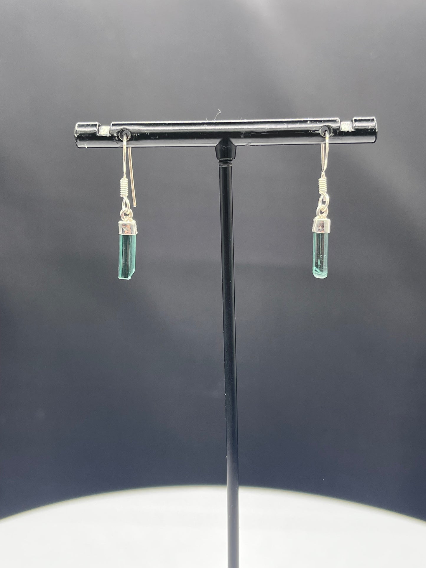 Handmade Green Tourmaline Crystal Sterling Silver Dangle Earrings, 1.16” Length, 925 Stamped
