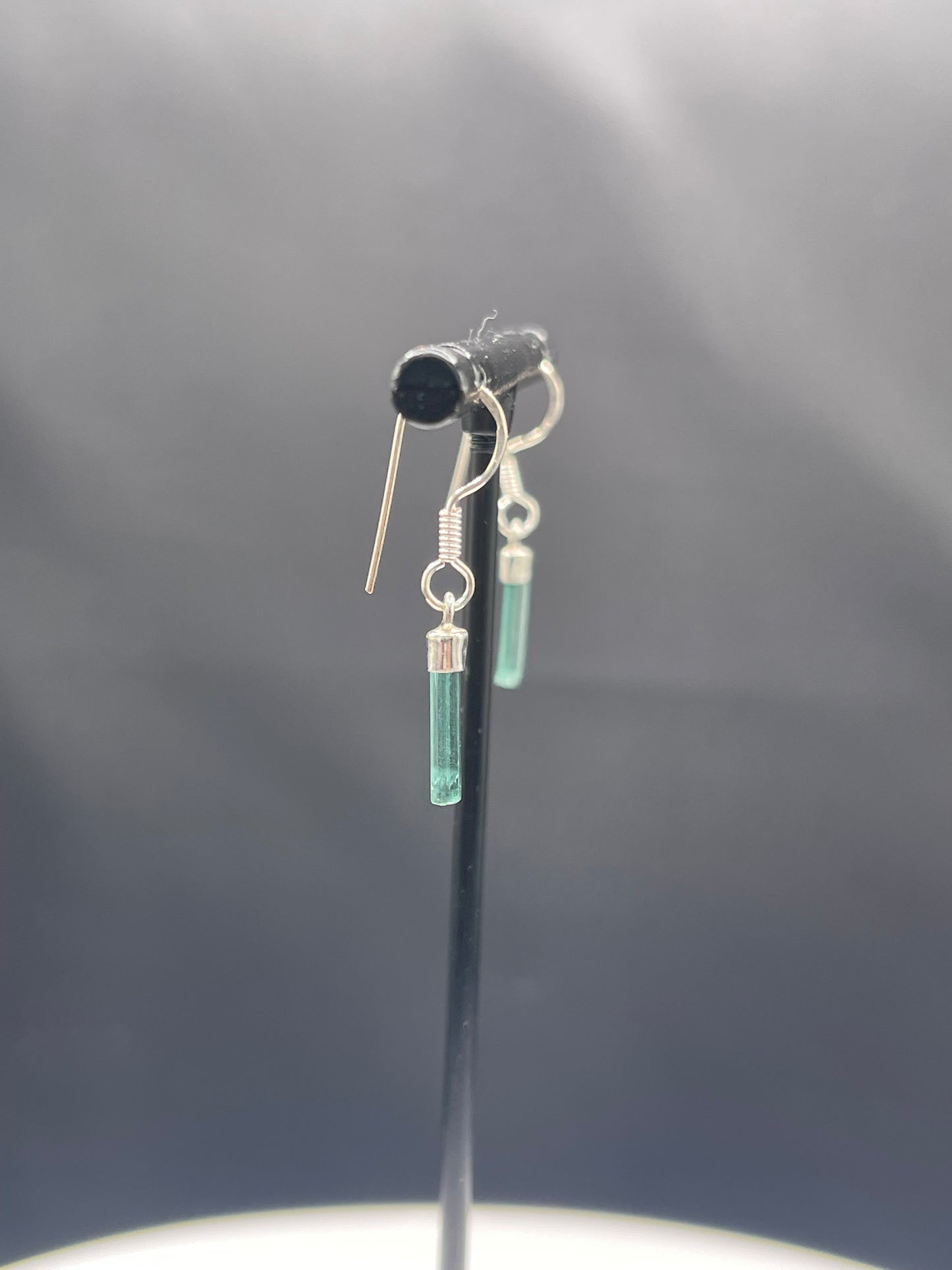 Handmade Green Tourmaline Crystal Sterling Silver Dangle Earrings, 1.16” Length, 925 Stamped
