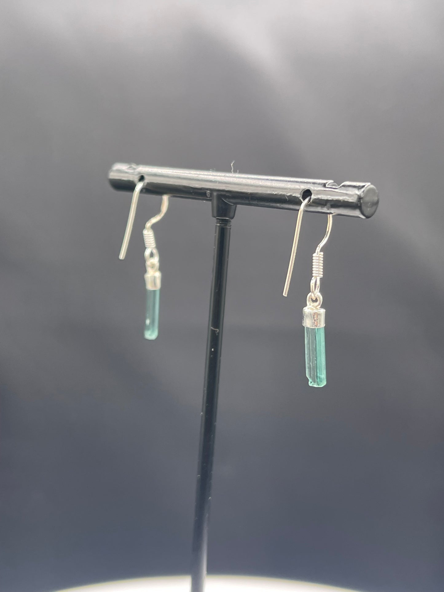 Handmade Green Tourmaline Crystal Sterling Silver Dangle Earrings, 1.16” Length, 925 Stamped