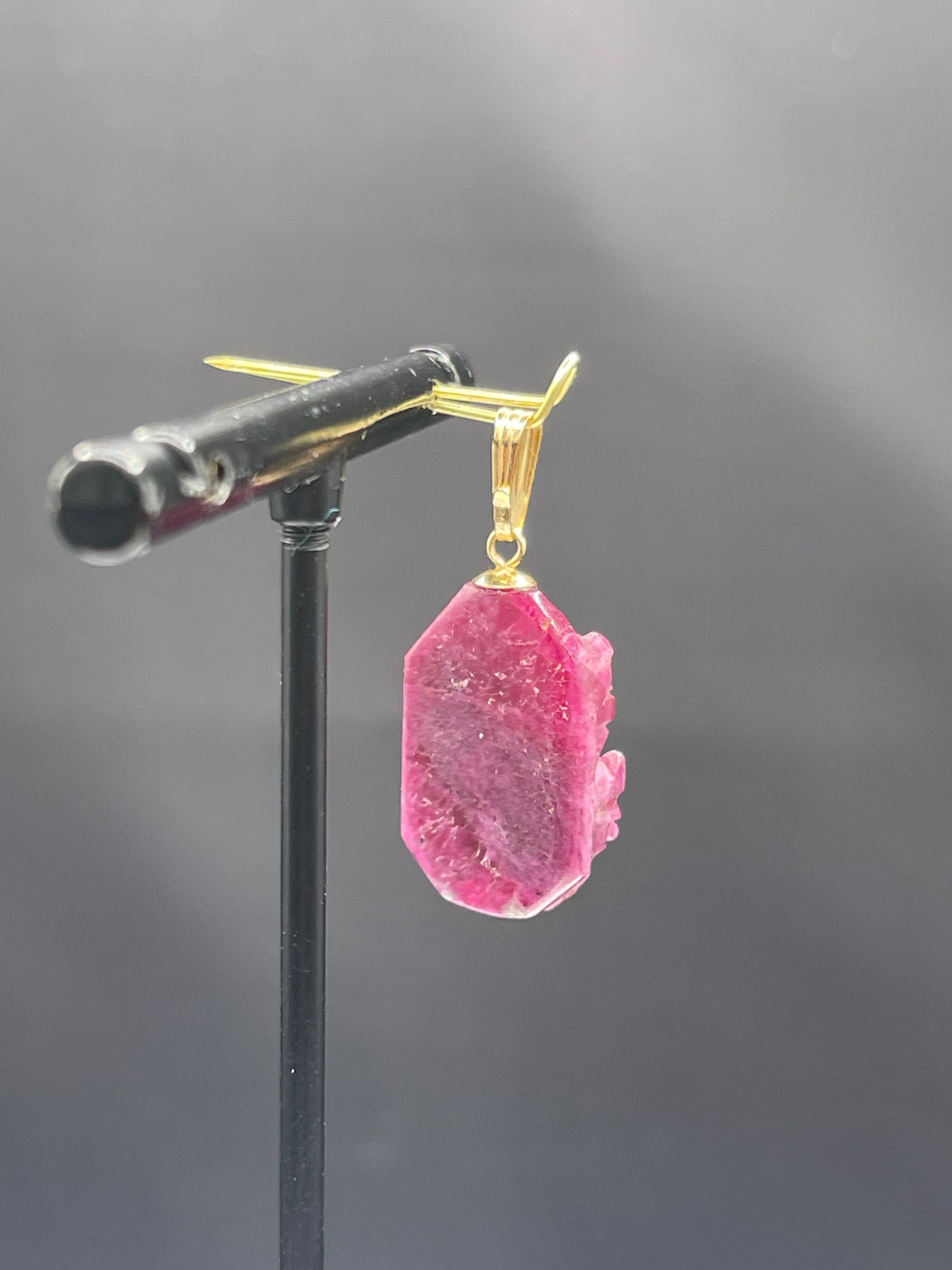 Natural 21 Carat Ruby Hand Carved Lord Ganesh Pendant with 14k Yellow Gold Bail