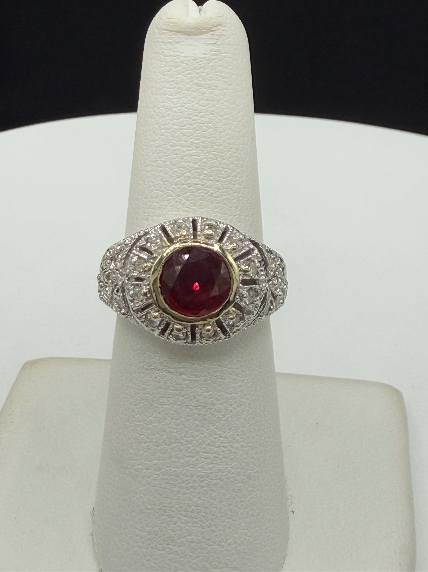 Natural Ruby & Diamond 18k White Gold Ring (Size 6.25)