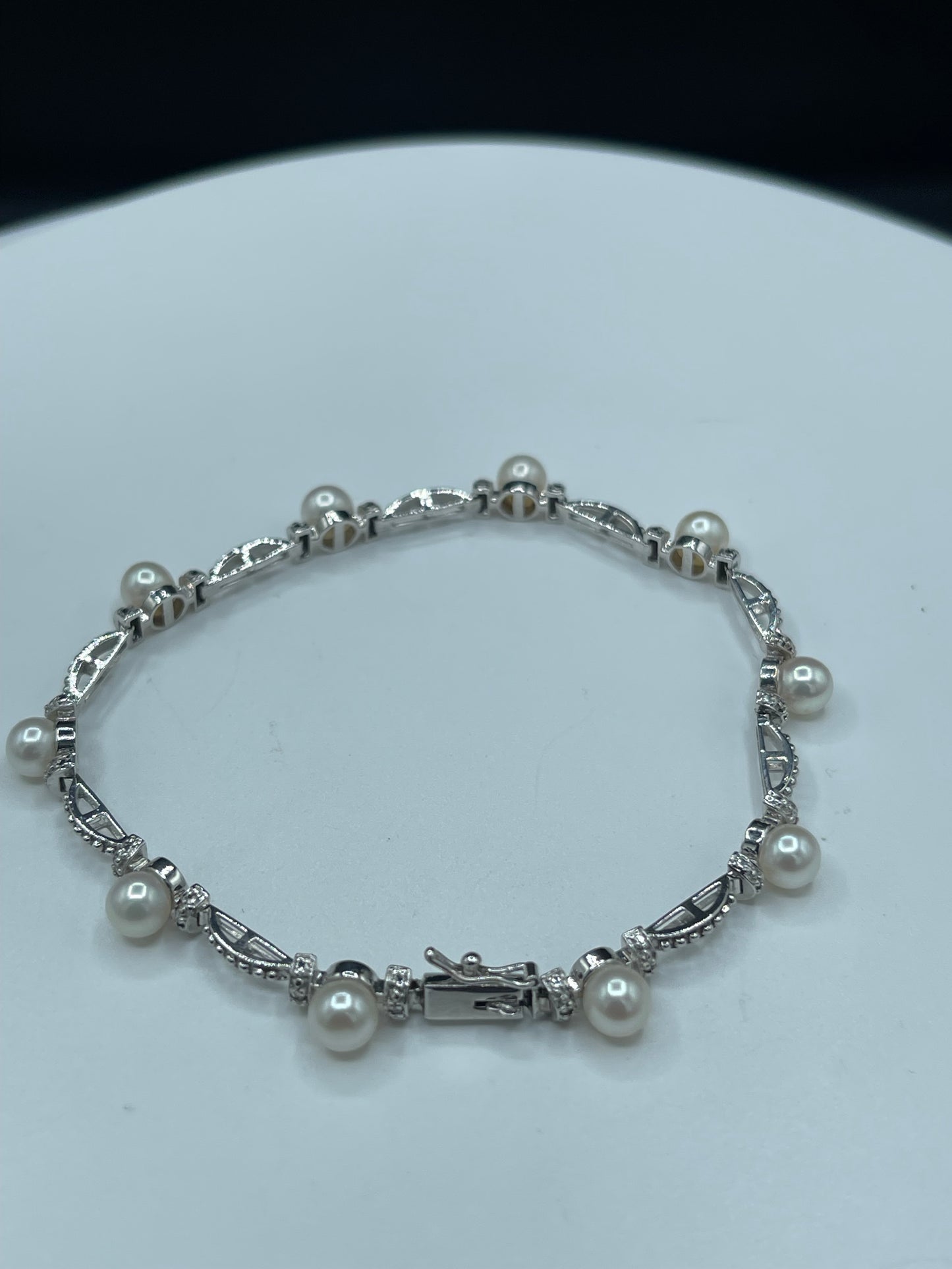 Natural Cultured Pearl & Diamond 14k White Gold Bracelet - 7.5 Inches