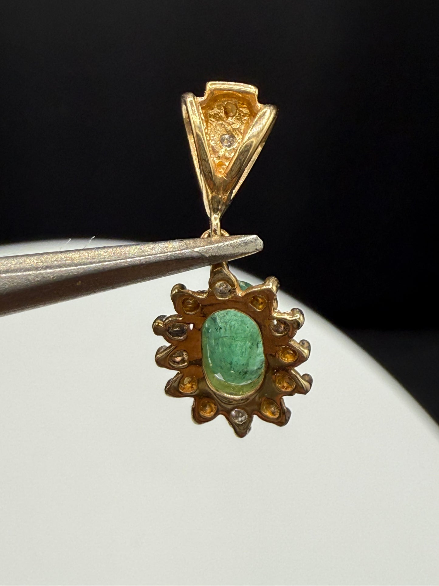 Natural Emerald & Diamond Halo 14k Yellow Gold Pendant | Handmade in Mexico