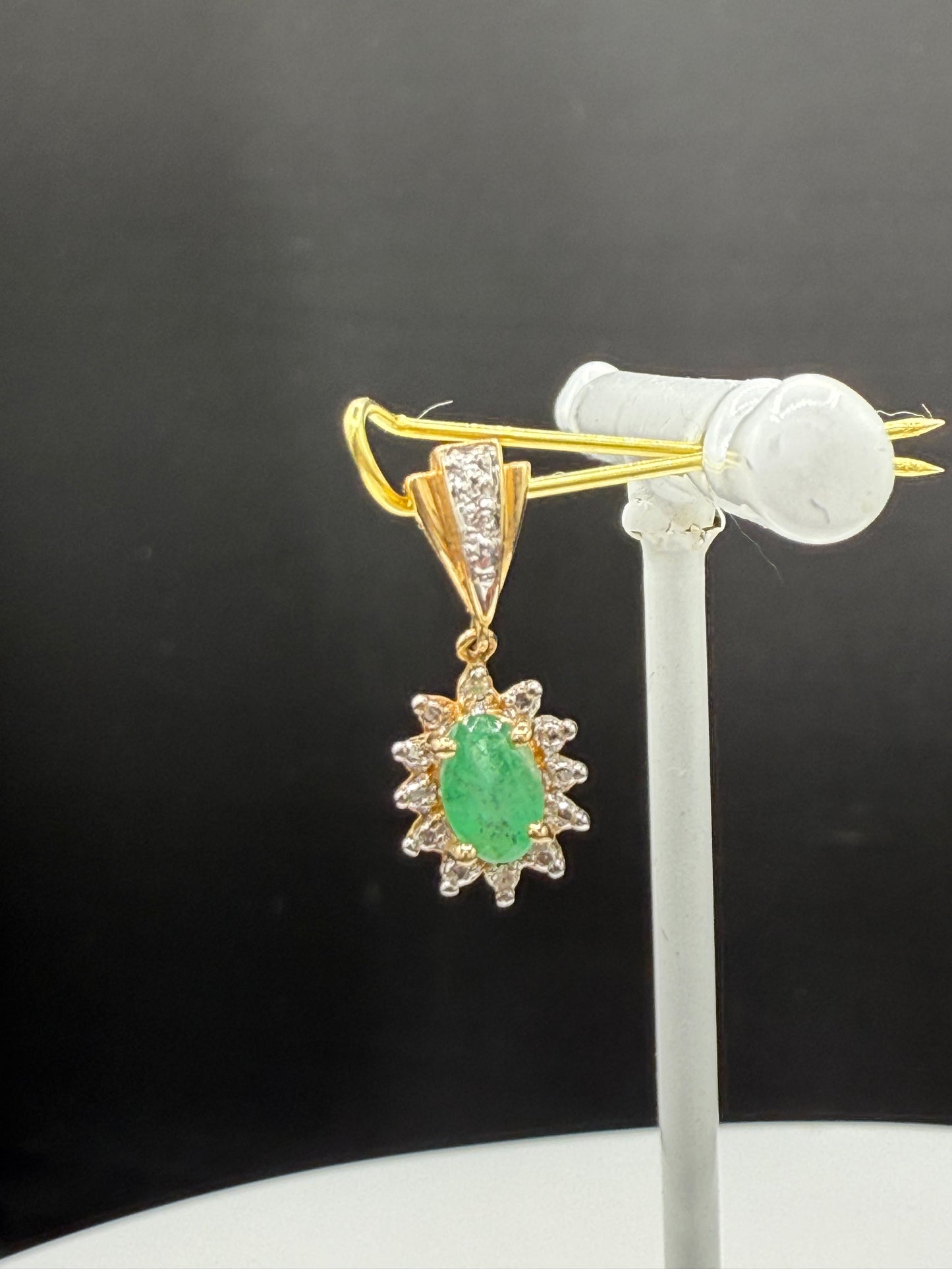 Natural Emerald & Diamond Halo 14k Yellow Gold Pendant | Handmade in Mexico