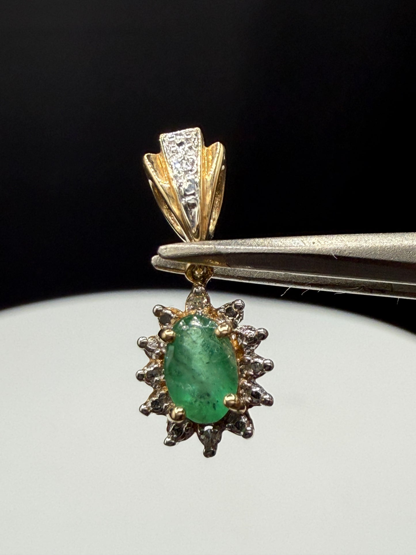 Natural Emerald & Diamond Halo 14k Yellow Gold Pendant | Handmade in Mexico
