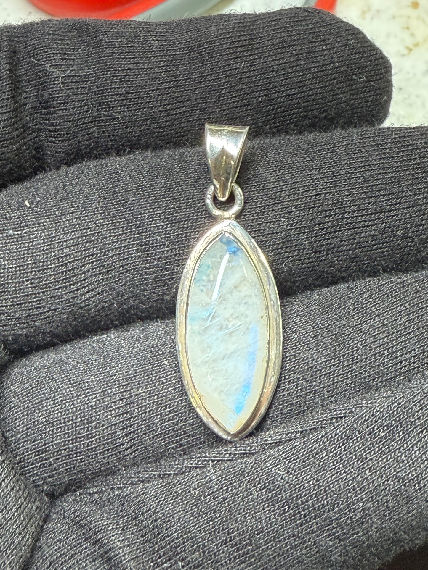 Natural Rainbow Moonstone Sterling Silver Pendant