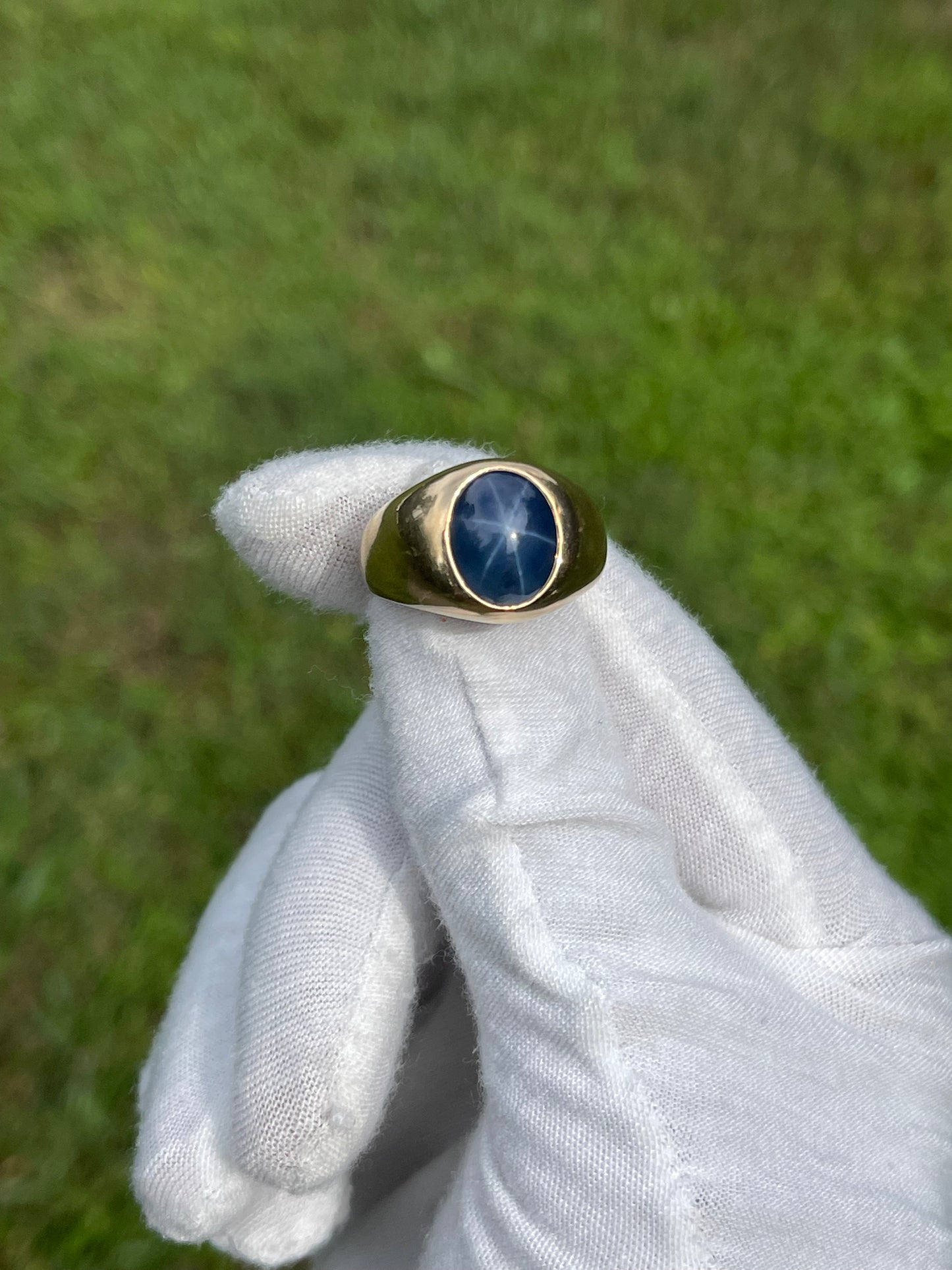 AGL Certified Natural Blue Star Sapphire 14k Yellow Gold Ring - Unisex, Size 10