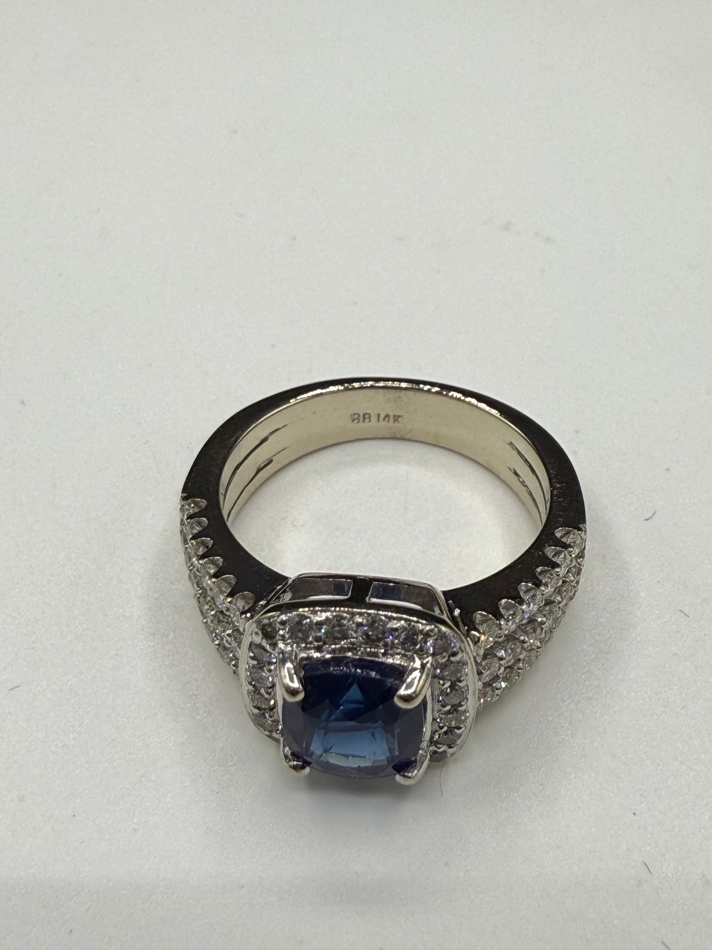 Natural Blue Sapphire & Diamond 14k White Gold Ring – 1.78ct Sapphire, 0.94ct Diamonds, Size 6