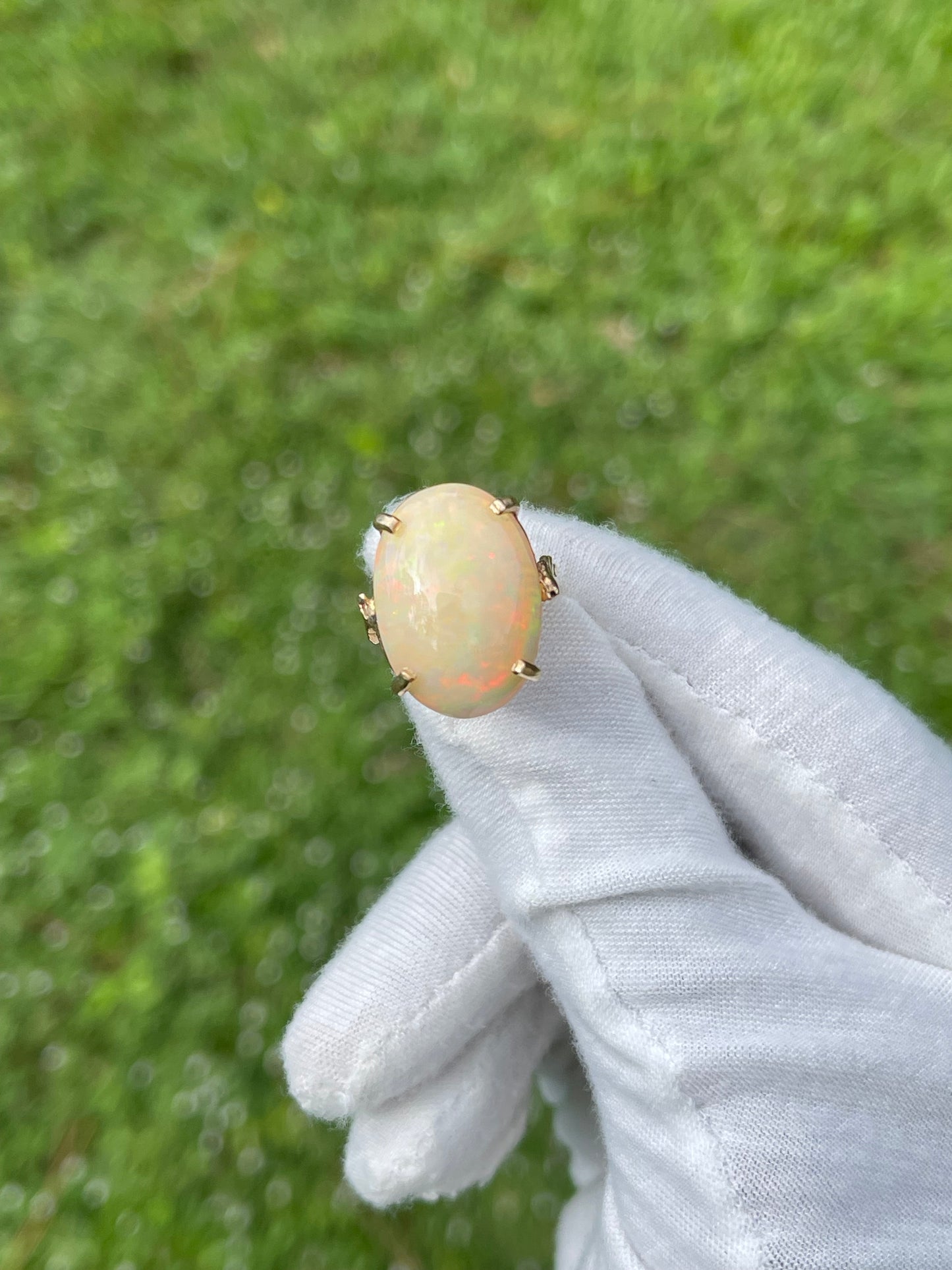 Natural Ethiopian Opal Solid 14k Yellow Gold Ring | Handmade, Size 6.5