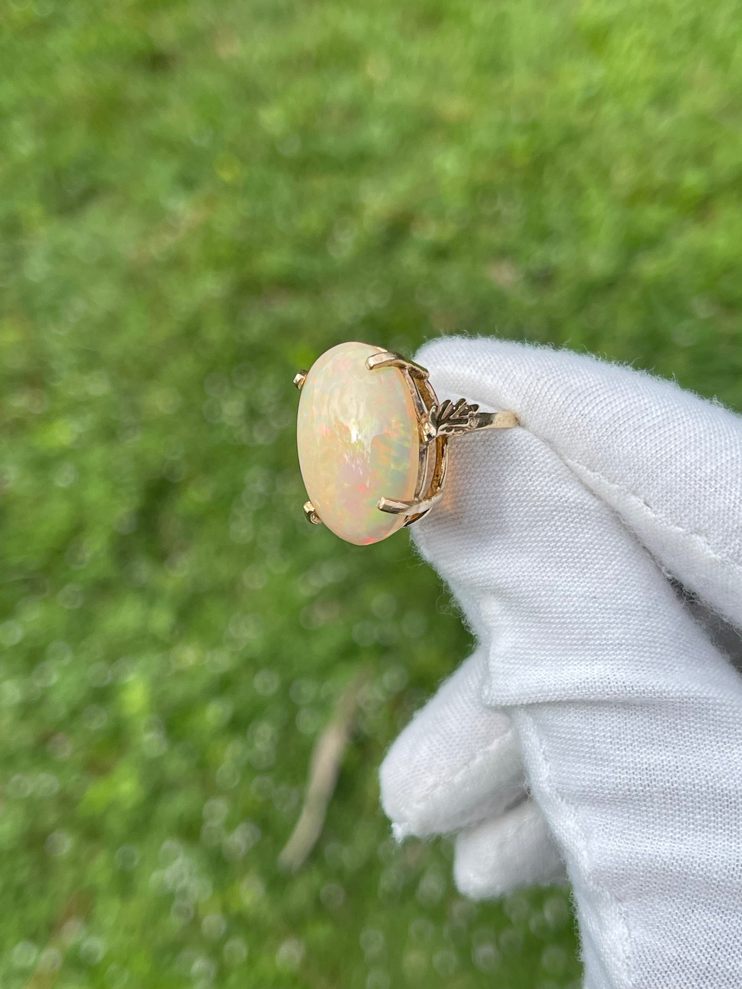 Natural Ethiopian Opal Solid 14k Yellow Gold Ring | Handmade, Size 6.5