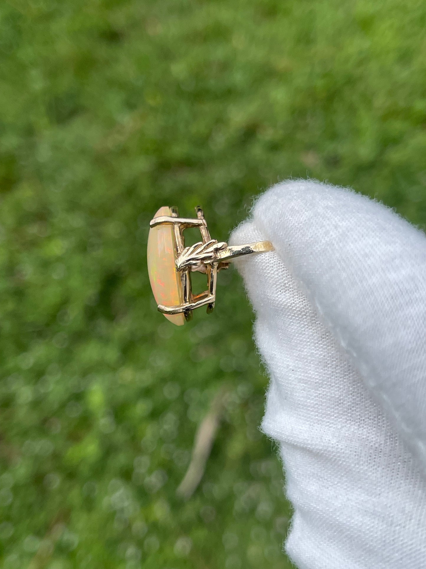 Natural Ethiopian Opal Solid 14k Yellow Gold Ring | Handmade, Size 6.5