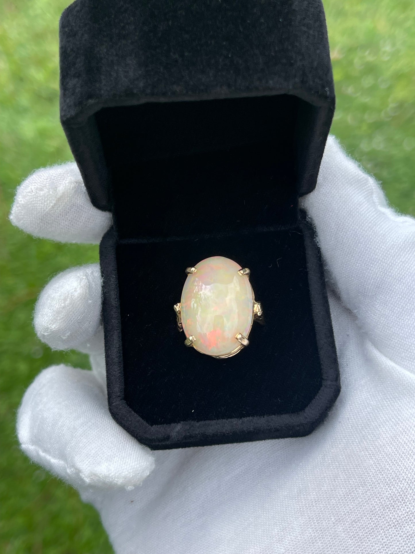 Natural Ethiopian Opal Solid 14k Yellow Gold Ring | Handmade, Size 6.5
