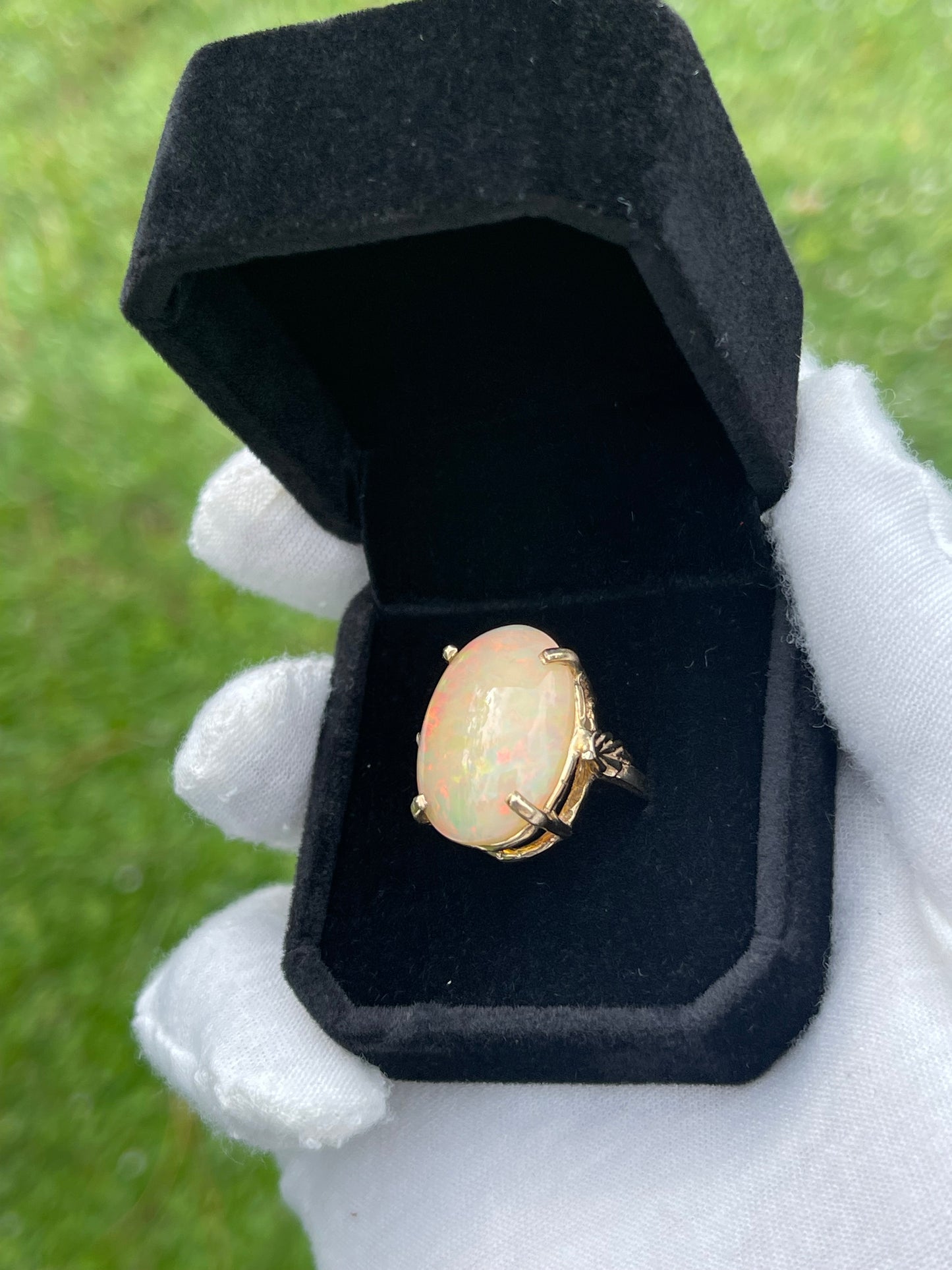 Natural Ethiopian Opal Solid 14k Yellow Gold Ring | Handmade, Size 6.5
