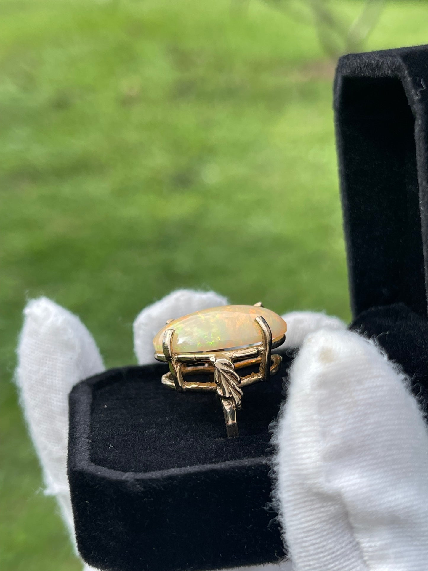Natural Ethiopian Opal Solid 14k Yellow Gold Ring | Handmade, Size 6.5