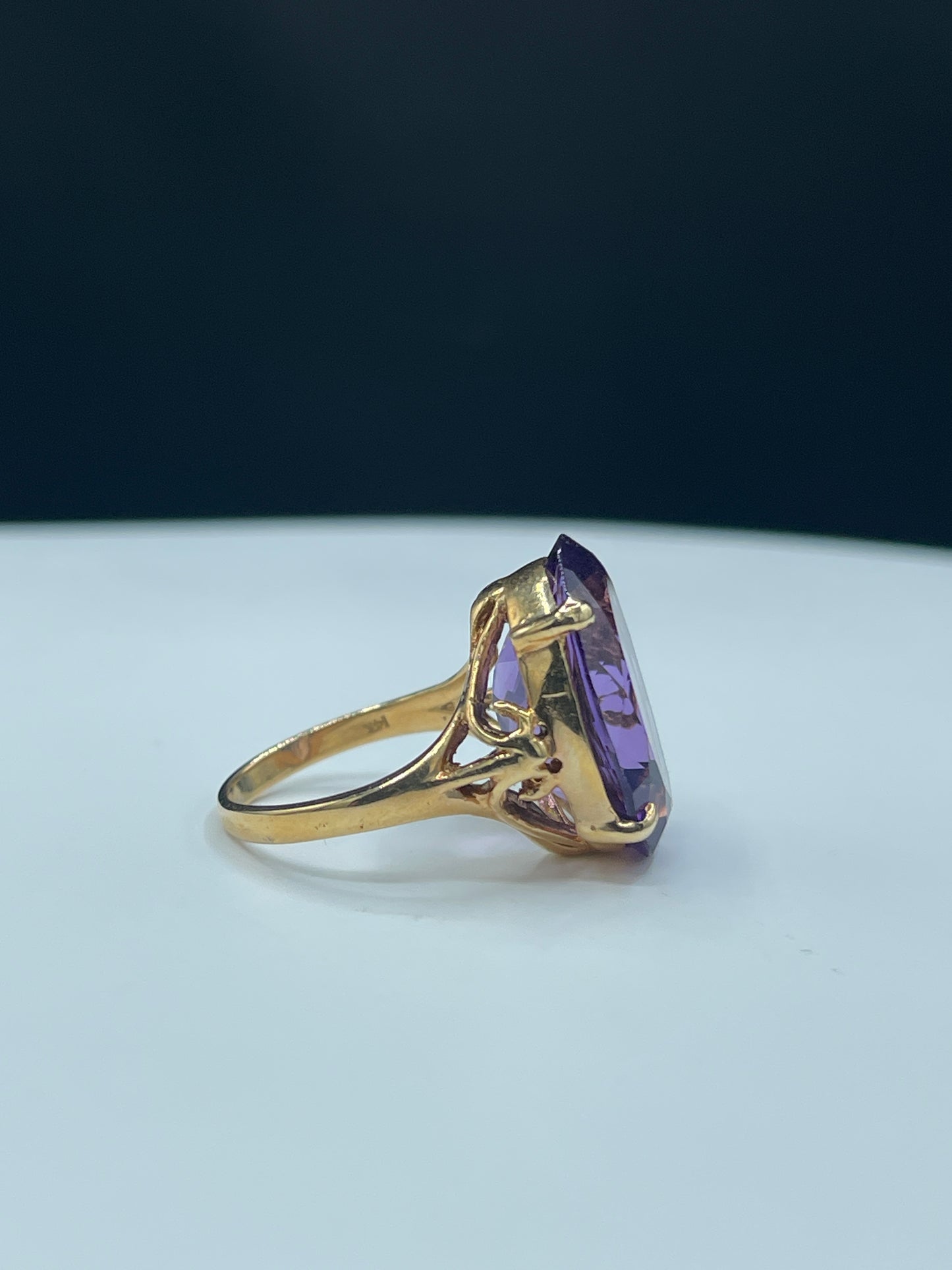 Handmade Bolivian Amethyst 14k Yellow Gold Statement Ring (Size 6)